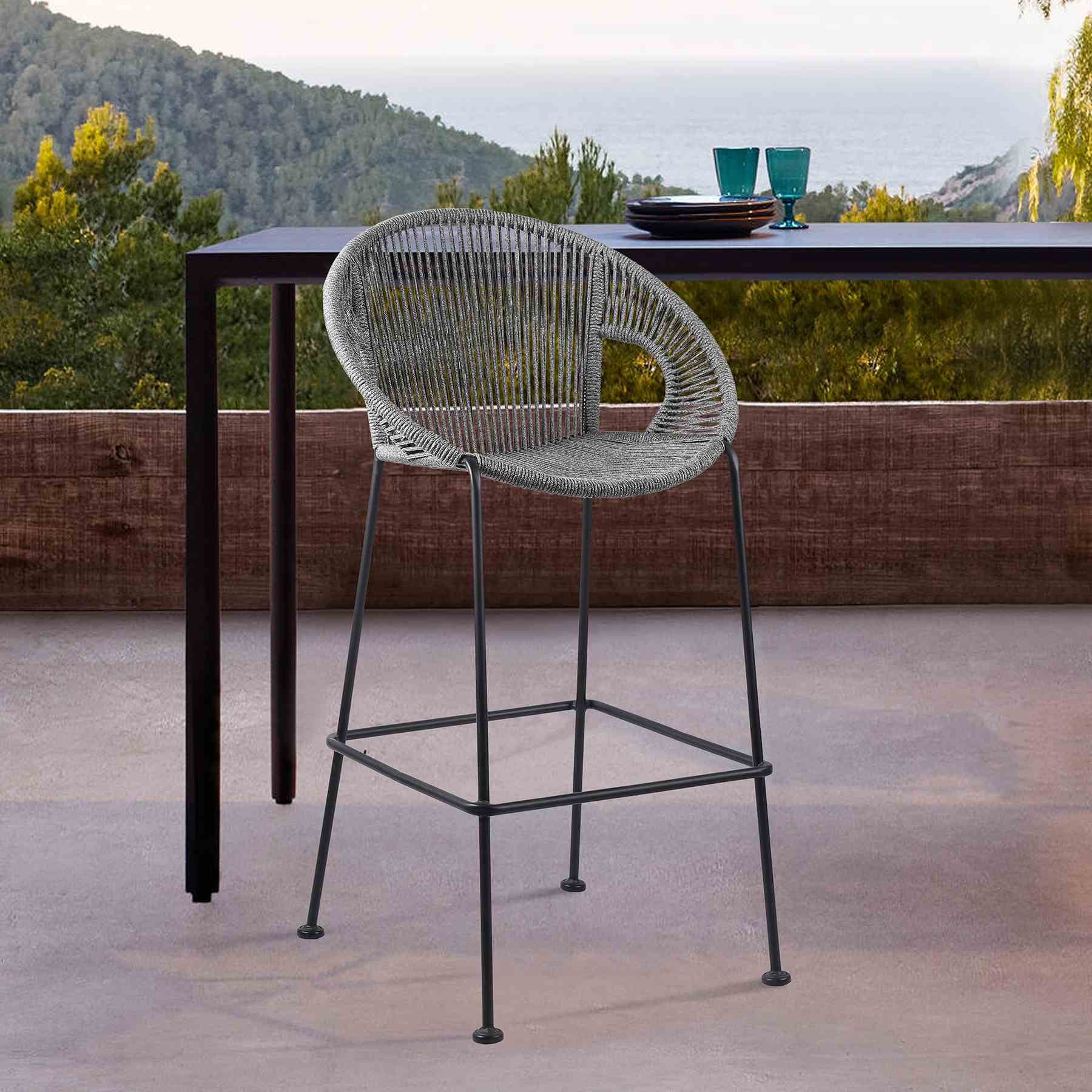 Acapulco 30" Indoor Outdoor Steel Bar Stool with Gray Rope - Image 9