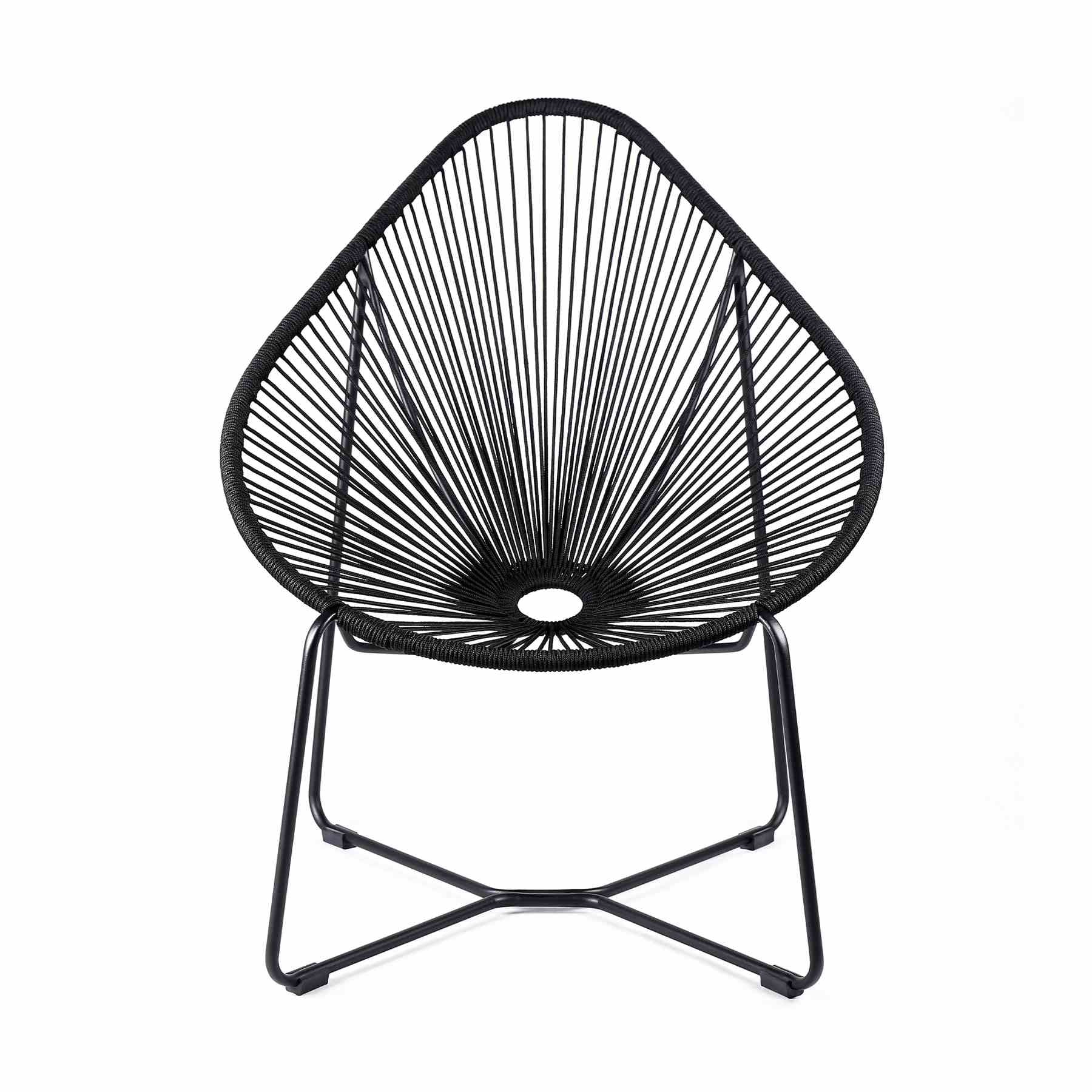 Acapulco Indoor Outdoor Steel Papasan Lounge Chair with Black Rope - Image 2