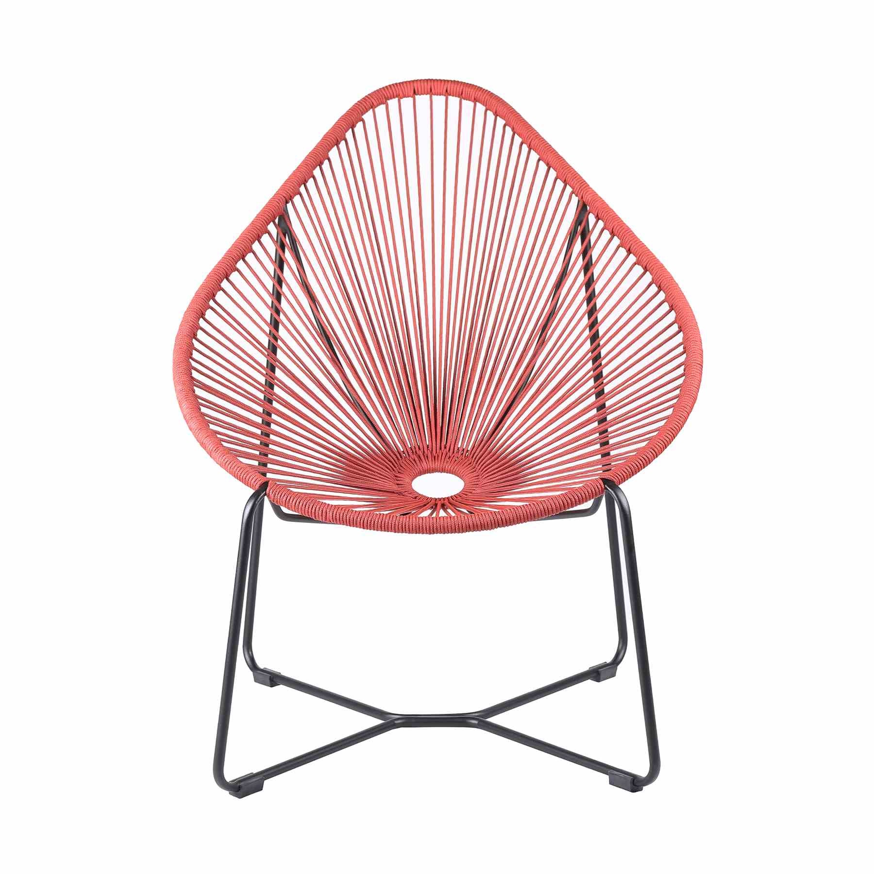 Acapulco Indoor Outdoor Steel Papasan Lounge Chair with Brick Red Rope - Image 2