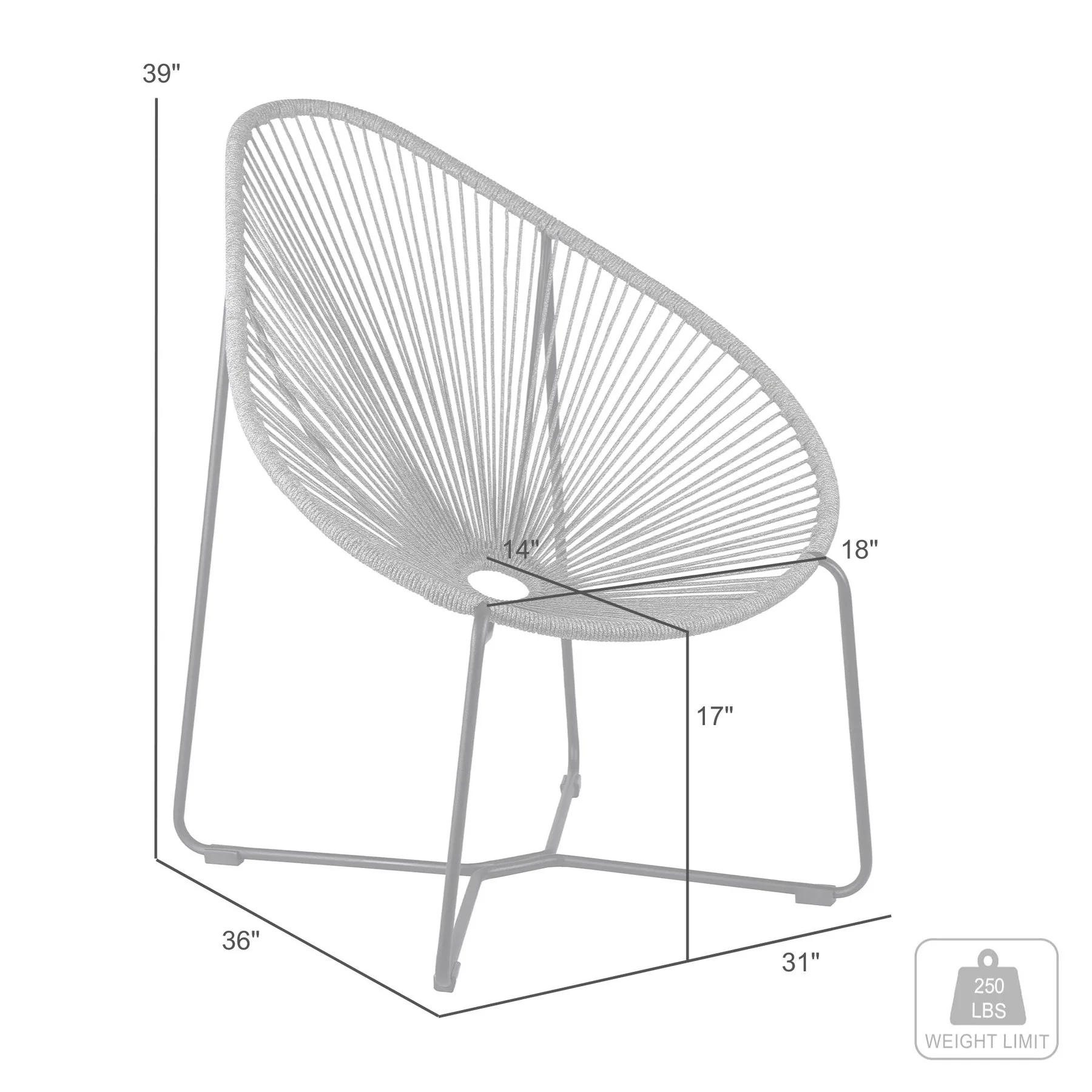 Acapulco Indoor Outdoor Steel Papasan Lounge Chair with Wasabi Rope - Image 7