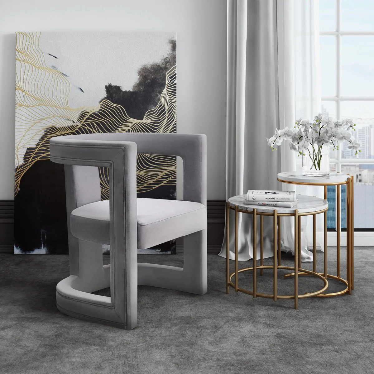 Ada Grey Velvet Chair - Image 2