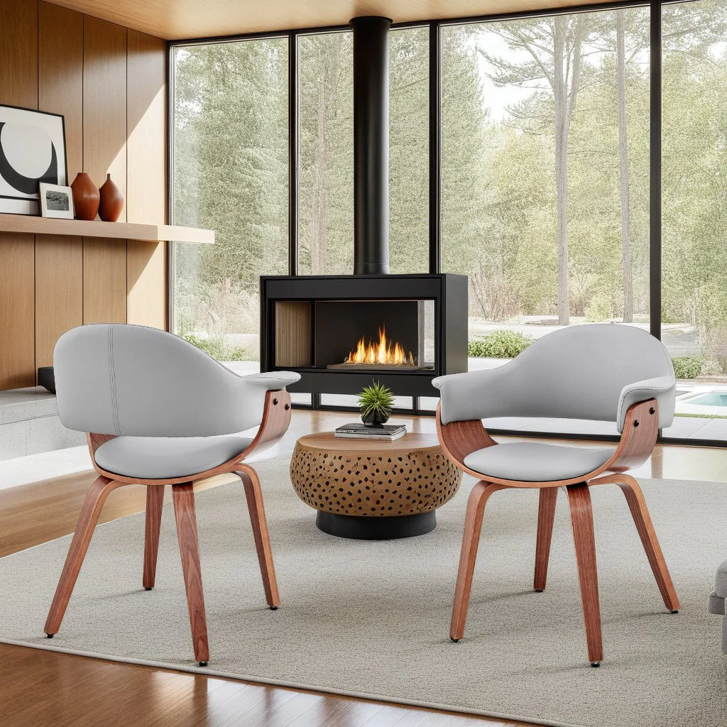 Adalyn Gray Faux Leather and Walnut Wood Dining Room Accent Chair - Image 11
