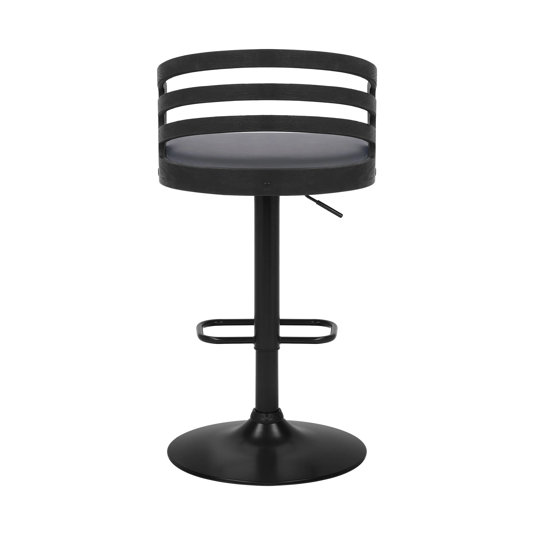 Adele Adjustable Height Swivel Gray Faux Leather and Black Wood Bar Stool with Black Base - Image 5