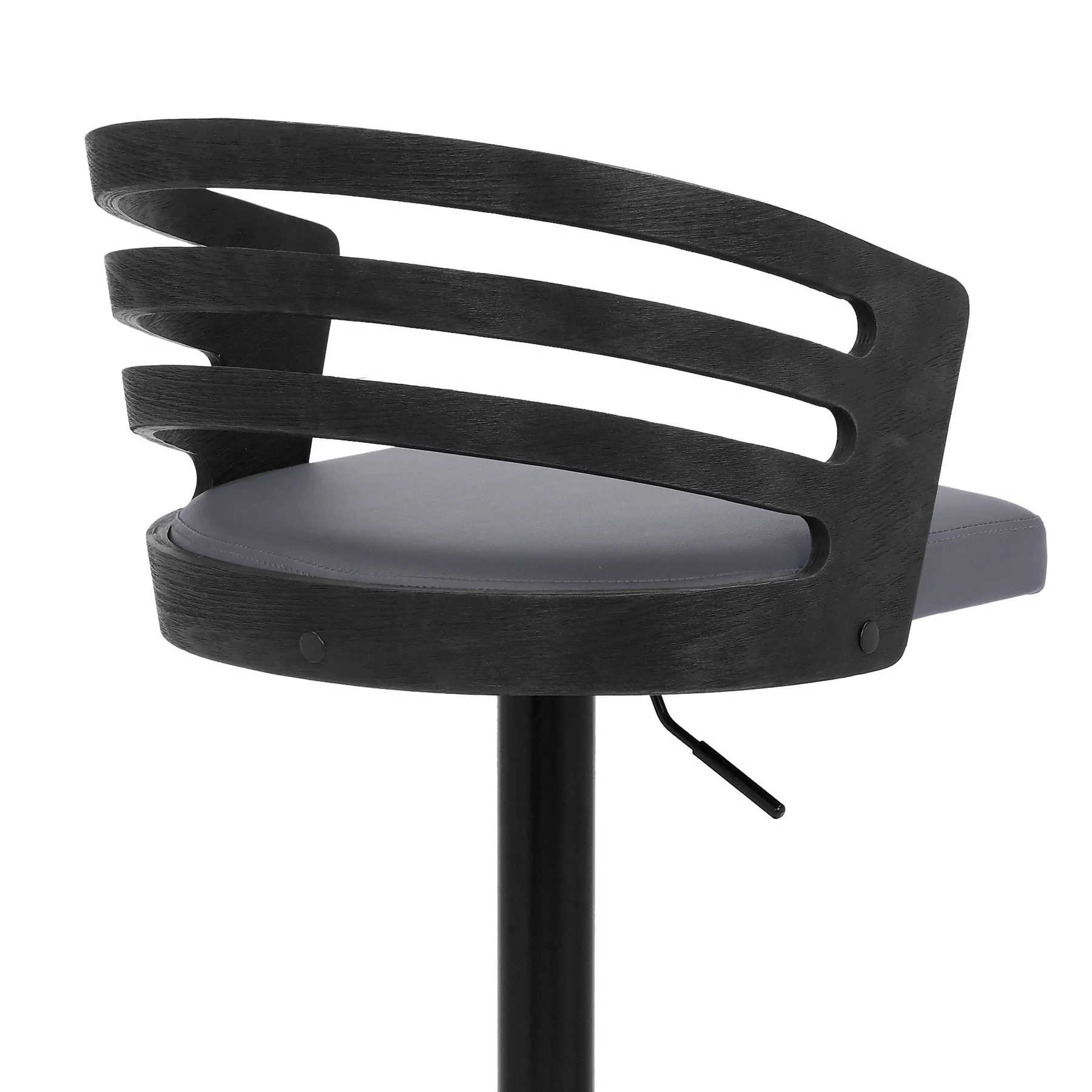 Adele Adjustable Height Swivel Gray Faux Leather and Black Wood Bar Stool with Black Base - Image 7