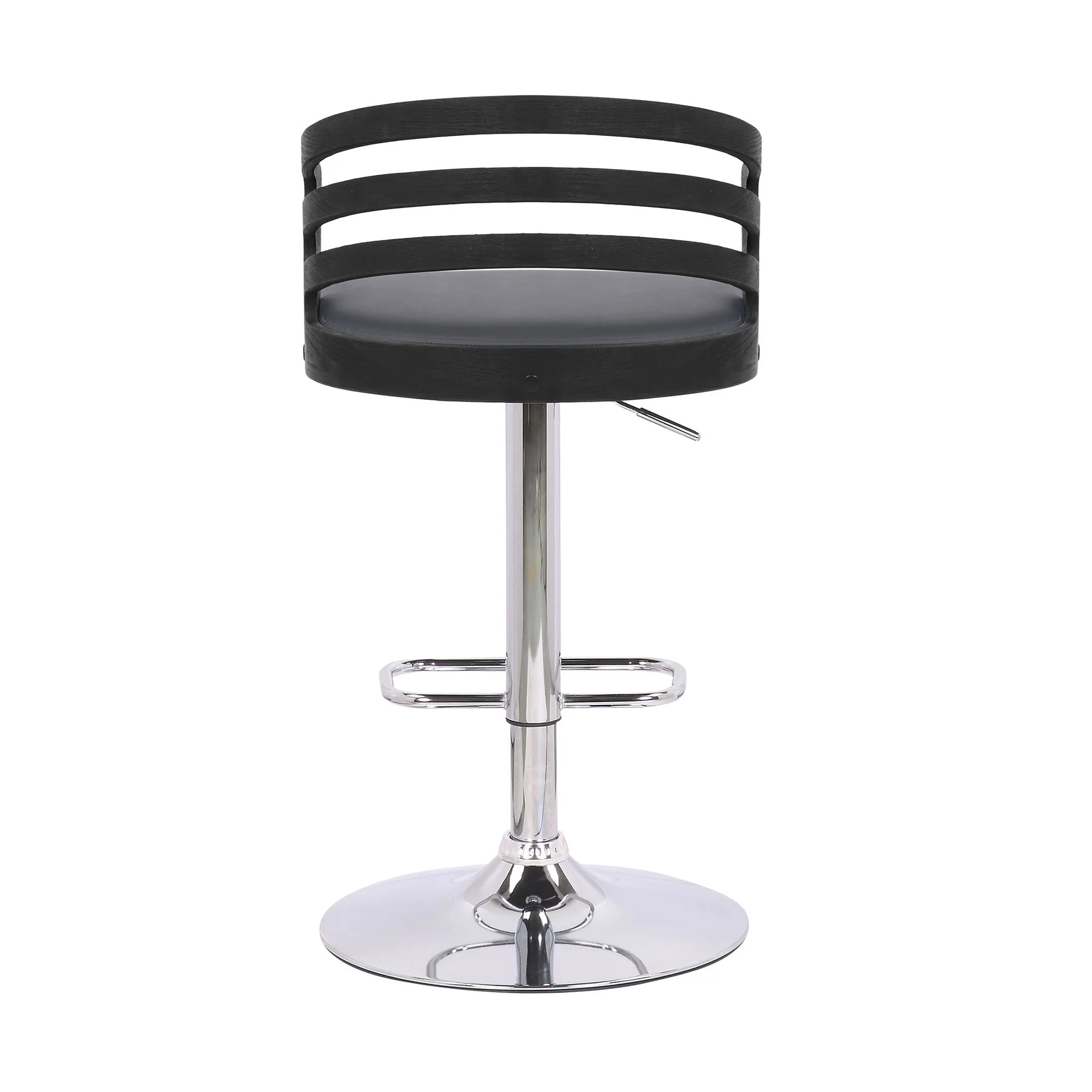 Adele Adjustable Height Swivel Gray Faux Leather and Black Wood Bar Stool with Chrome Base - Image 5
