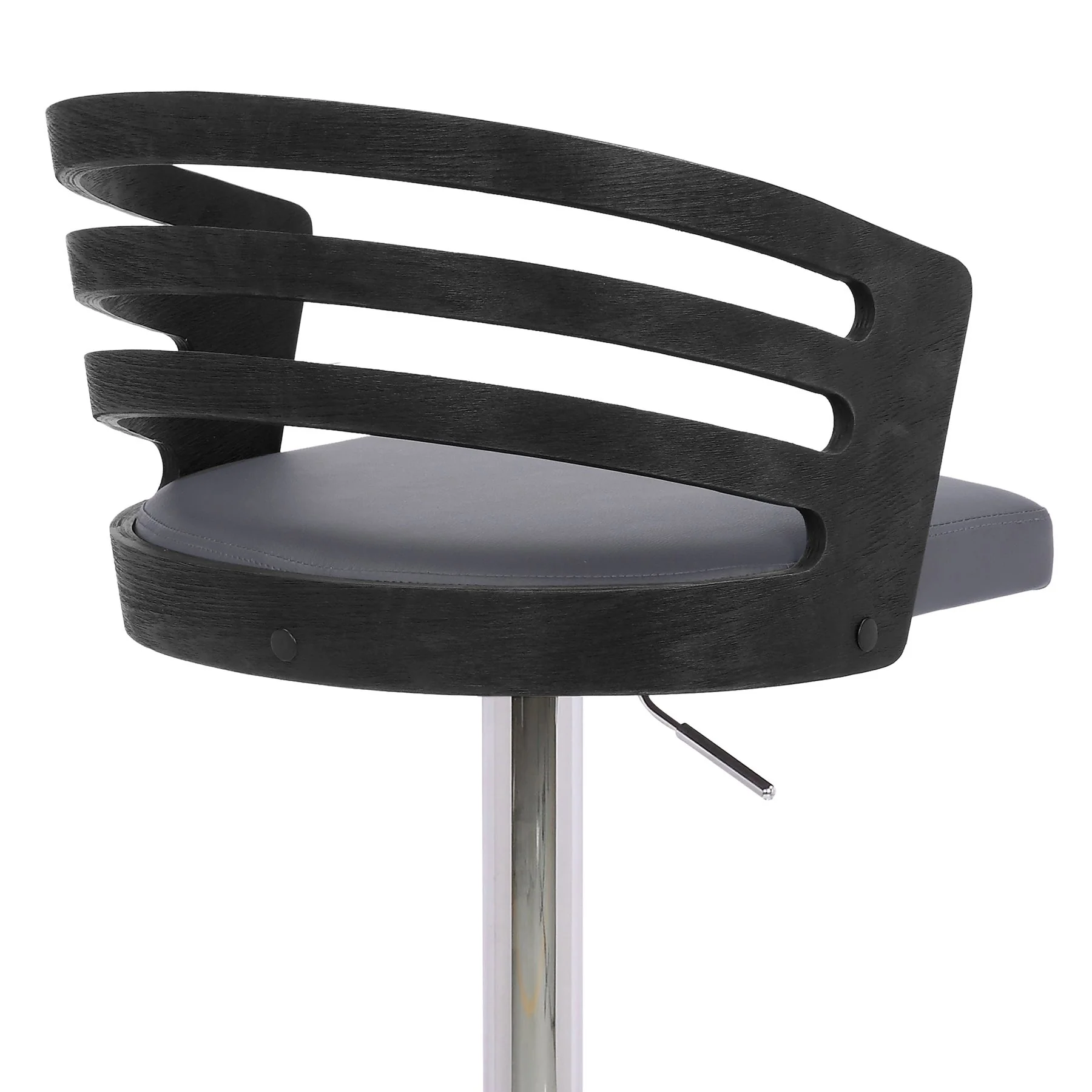 Adele Adjustable Height Swivel Gray Faux Leather and Black Wood Bar Stool with Chrome Base - Image 7