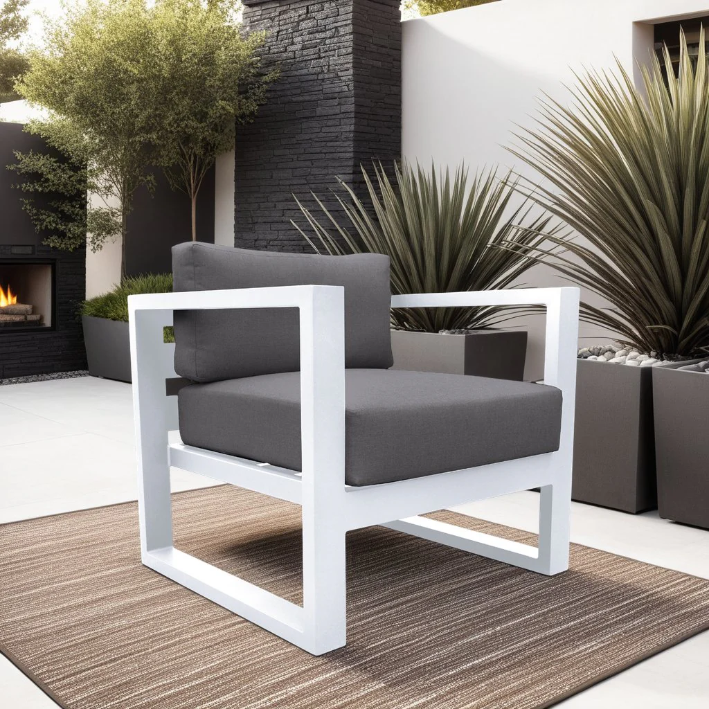 Aelani Aluminum Outdoor Chair in Dark Gray and White - Image 5