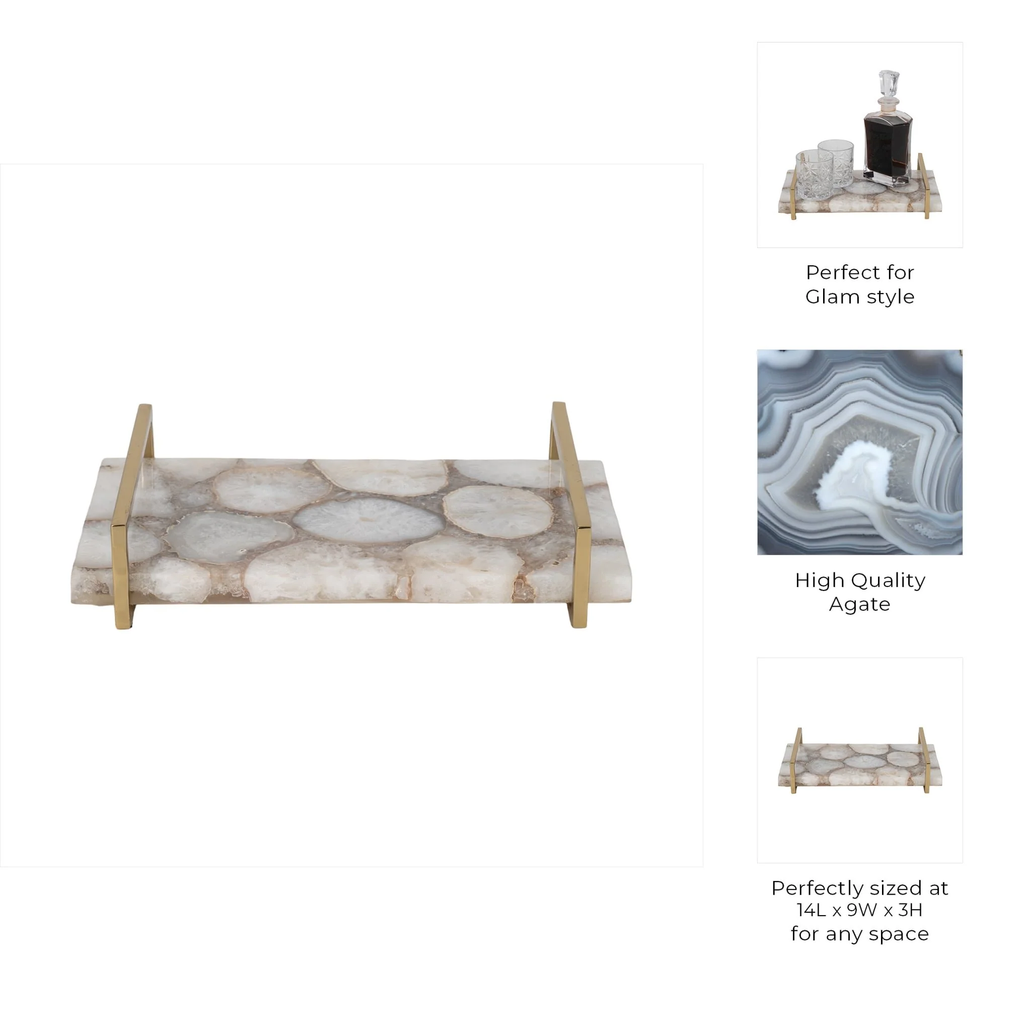 Agate, 14" Tray W/ Gold Handles, Multi - Image 9