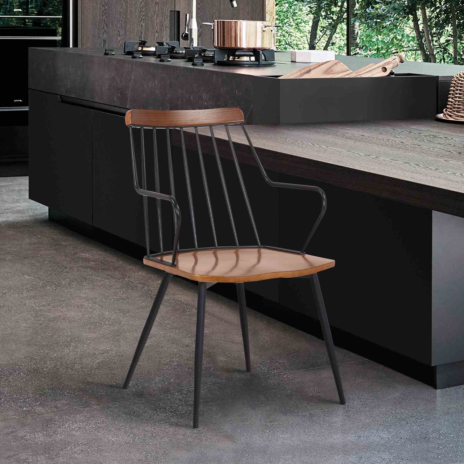 Alcott Contemporary Walnut and Metal Dining Room Chair - Image 6