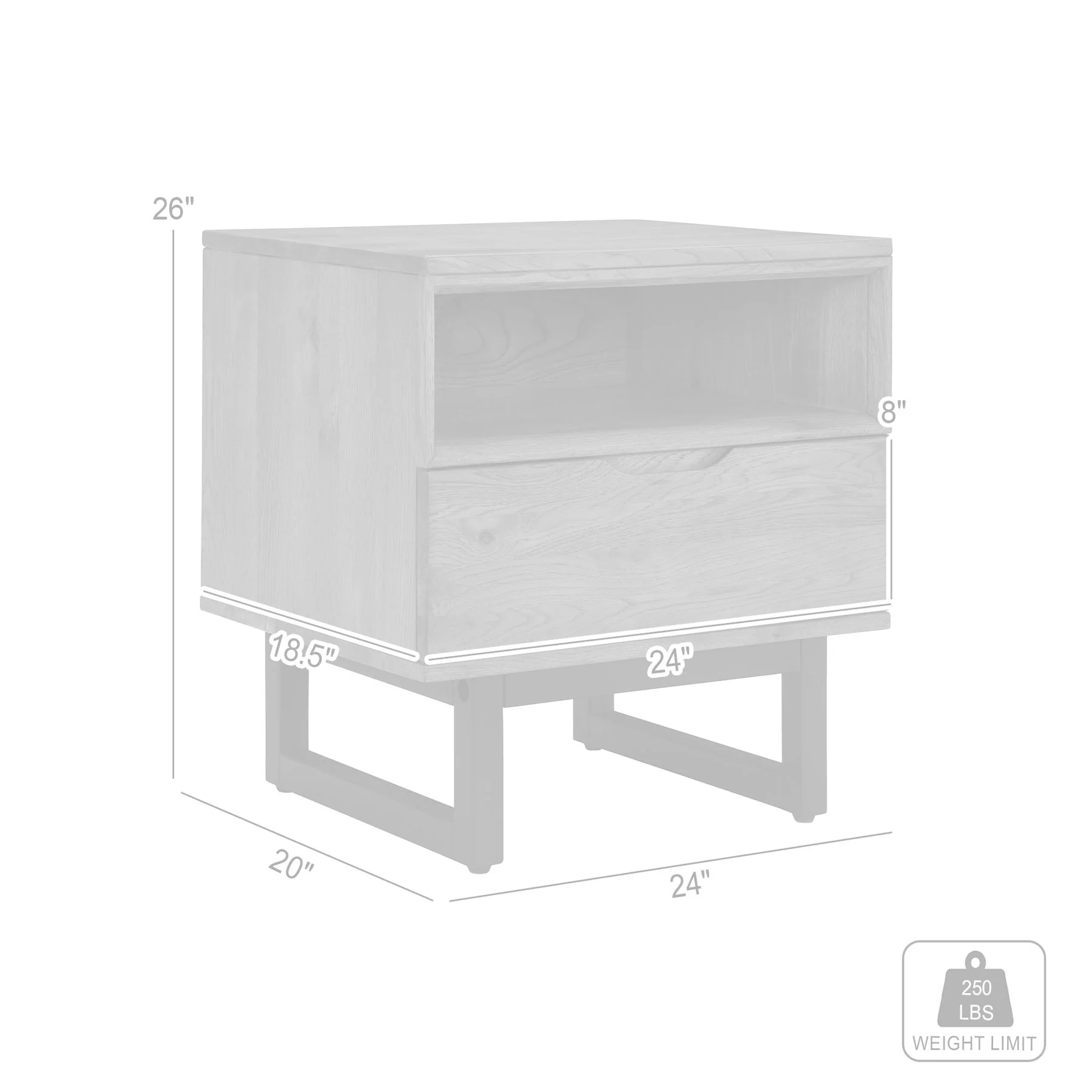 Aldo 1 Drawer Nightstand in Brown Oak Wood with Black Metal Legs - Image 10