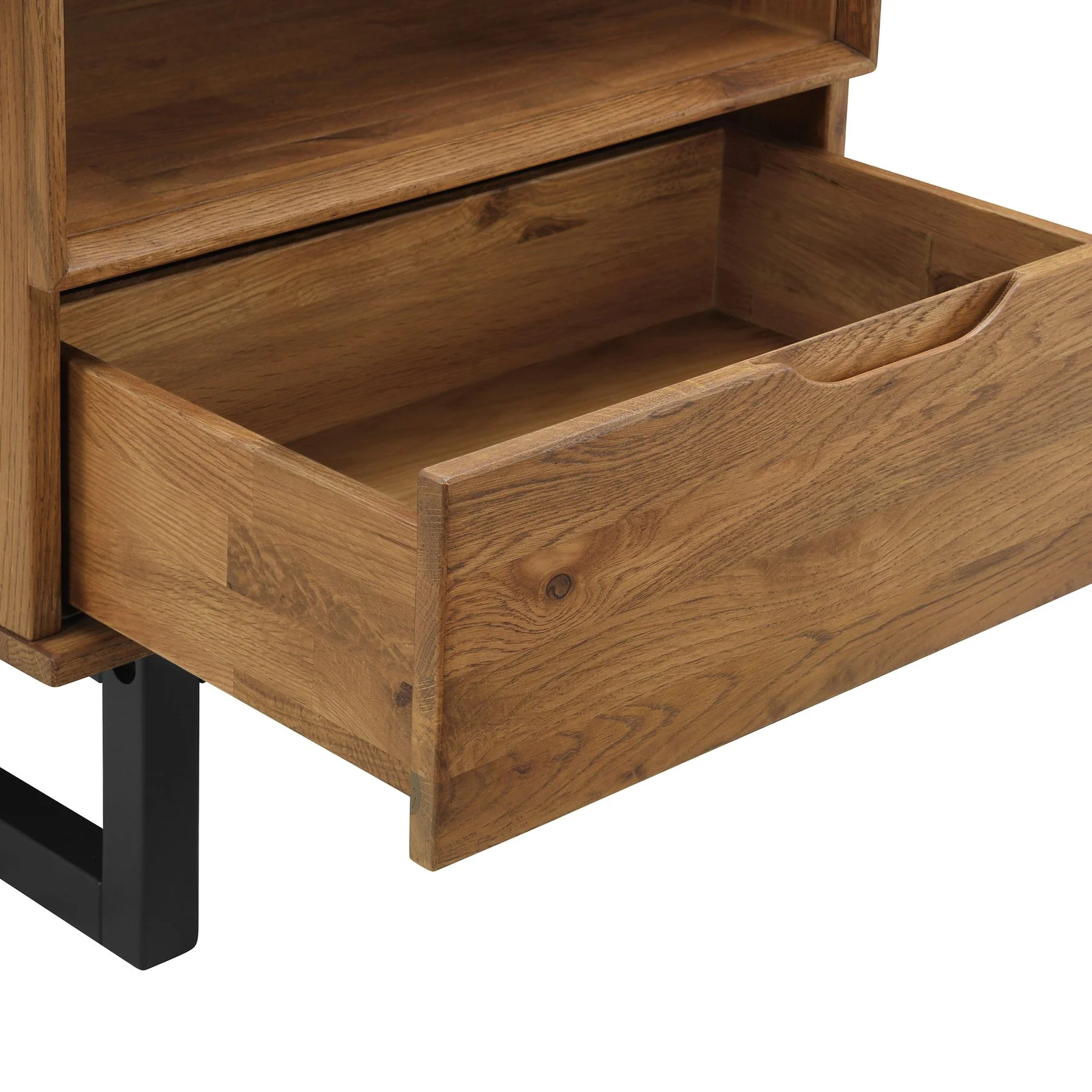 Aldo 1 Drawer Nightstand in Brown Oak Wood with Black Metal Legs - Image 4