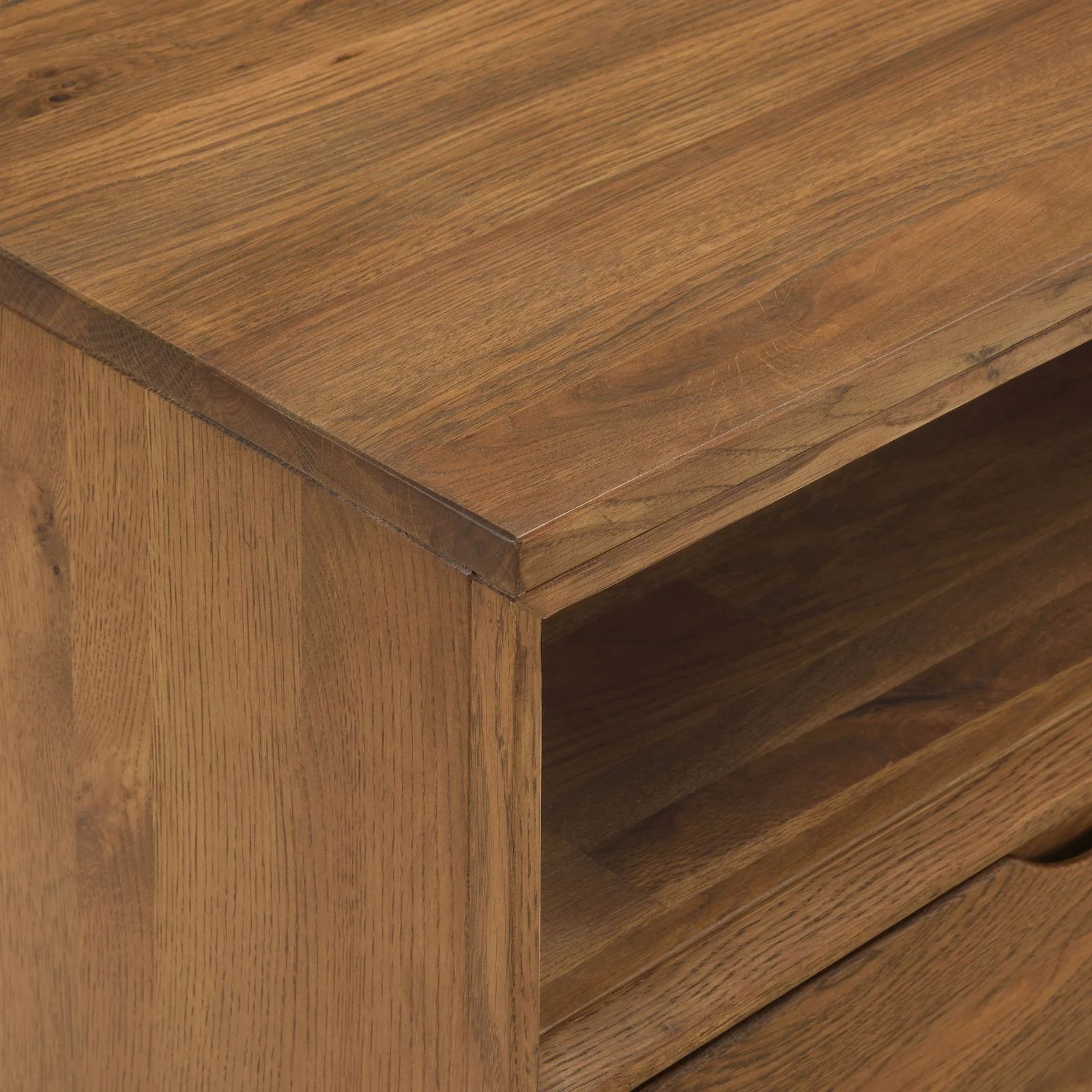 Aldo 1 Drawer Nightstand in Brown Oak Wood with Black Metal Legs - Image 7