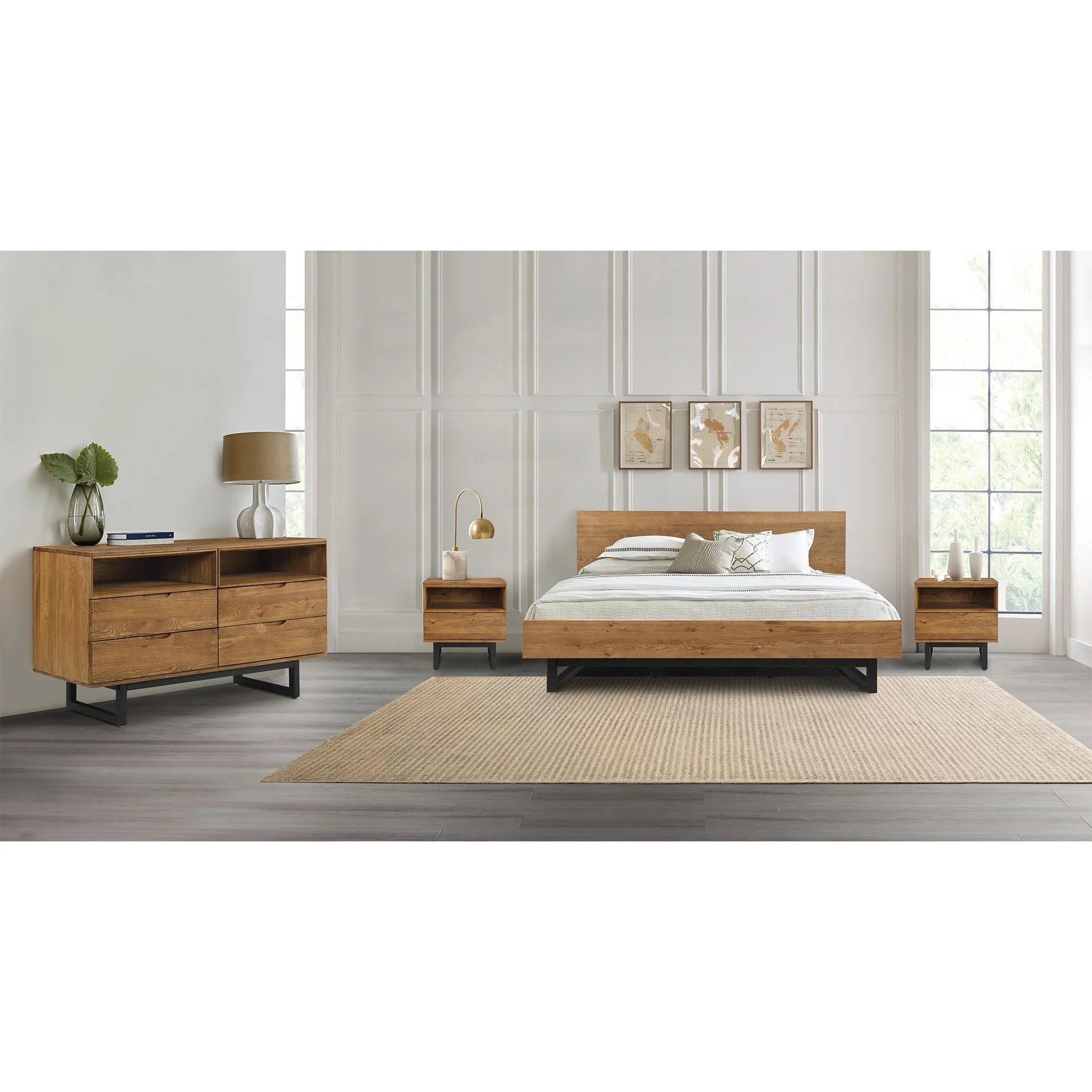 Aldo 4 Drawer Dresser in Brown Oak Wood with Black Metal Legs - Image 12
