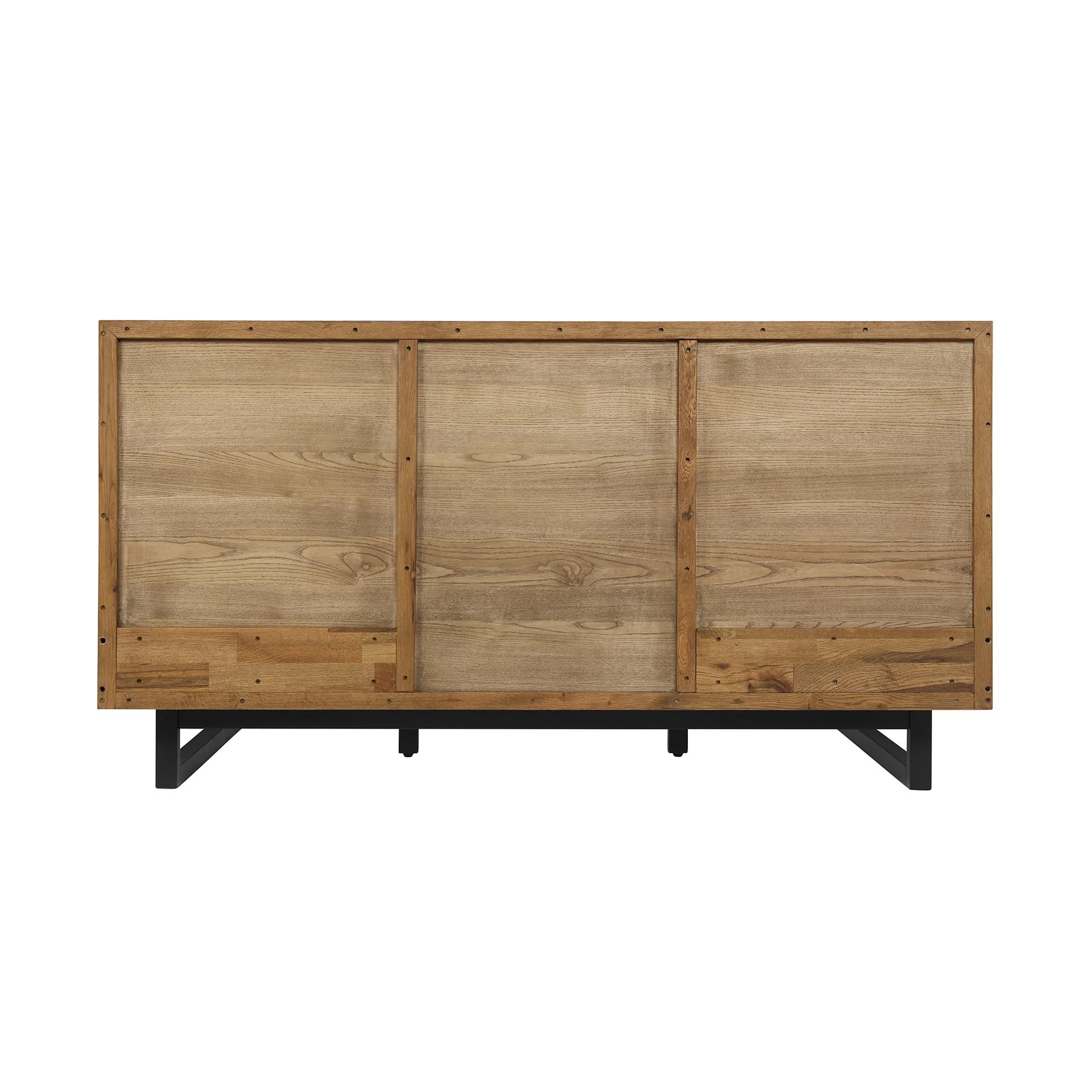Aldo King Size Brown Oak Wood Platform Bed Frame with Black Metal Legs - Image 4