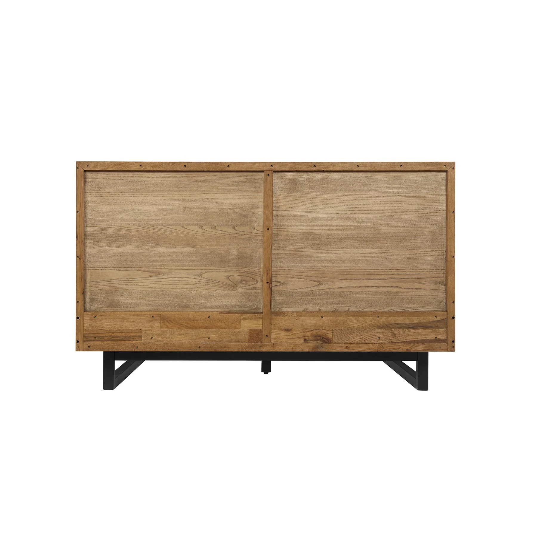 Aldo Queen Size Brown Oak Wood Platform Bed Frame with Black Metal Legs - Image 4