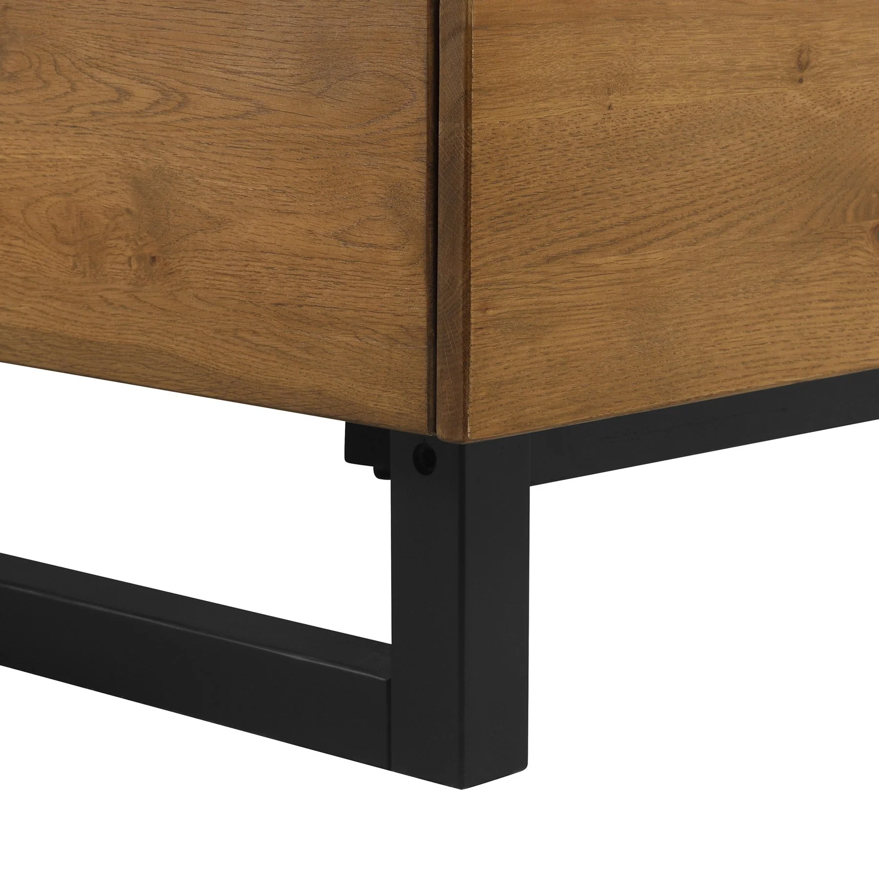 Aldo Queen Size Brown Oak Wood Platform Bed Frame with Black Metal Legs - Image 7