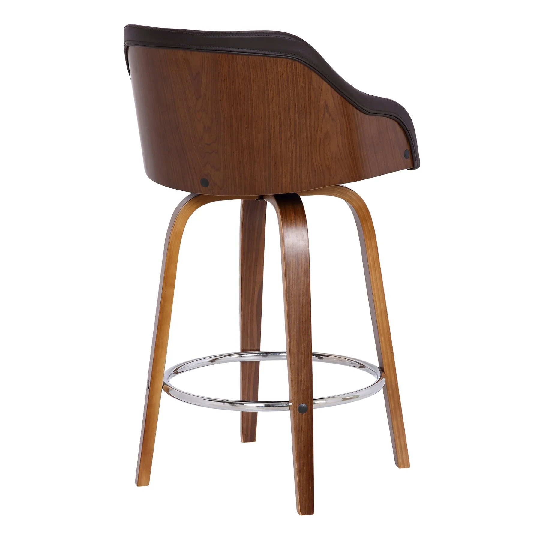 Alec 26" Counter Height Swivel Brown Faux Leather and Walnut Wood Bar Stool - Image 4