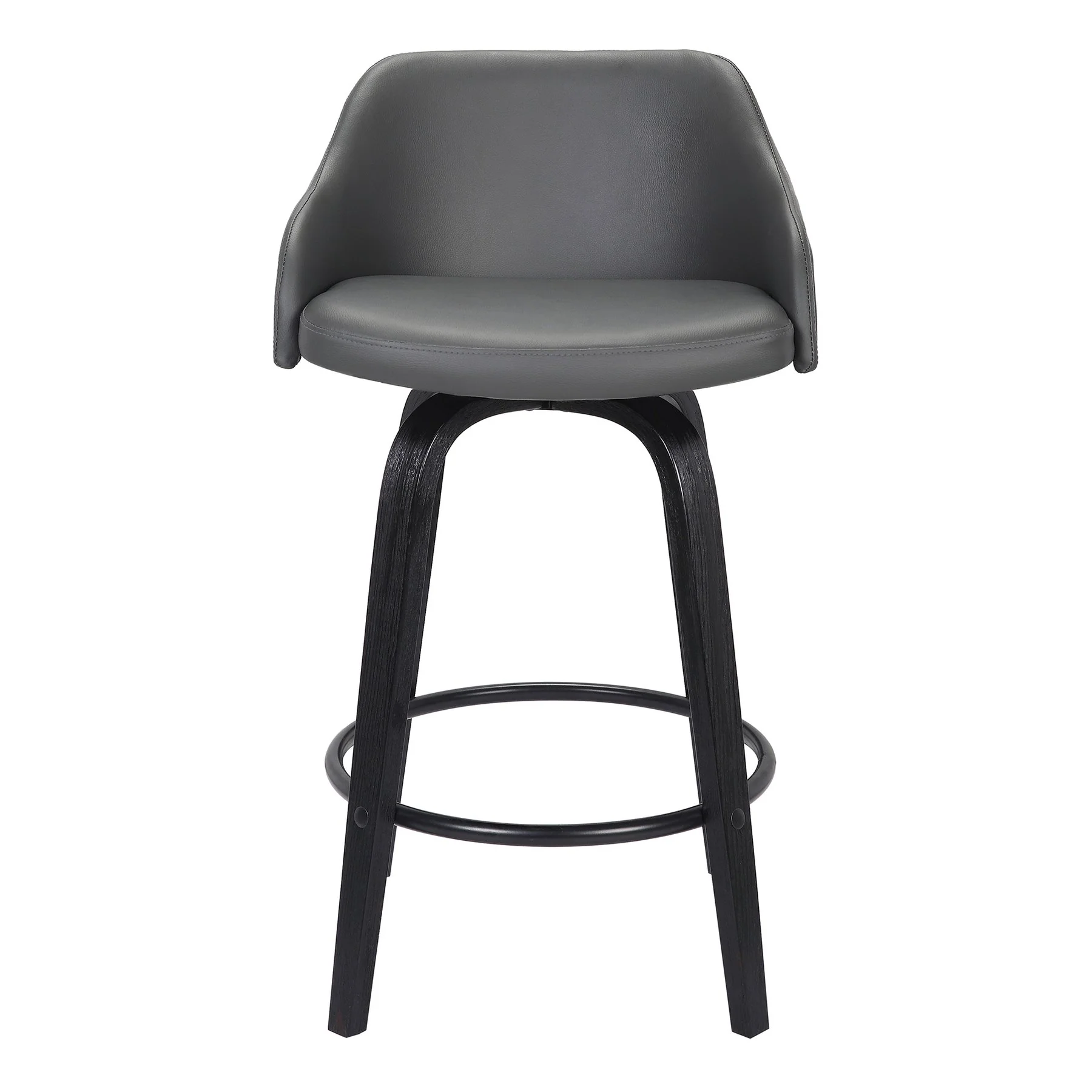 Alec 26" Counter Height Swivel Gray Faux Leather and Black Wood Bar Stool - Image 2