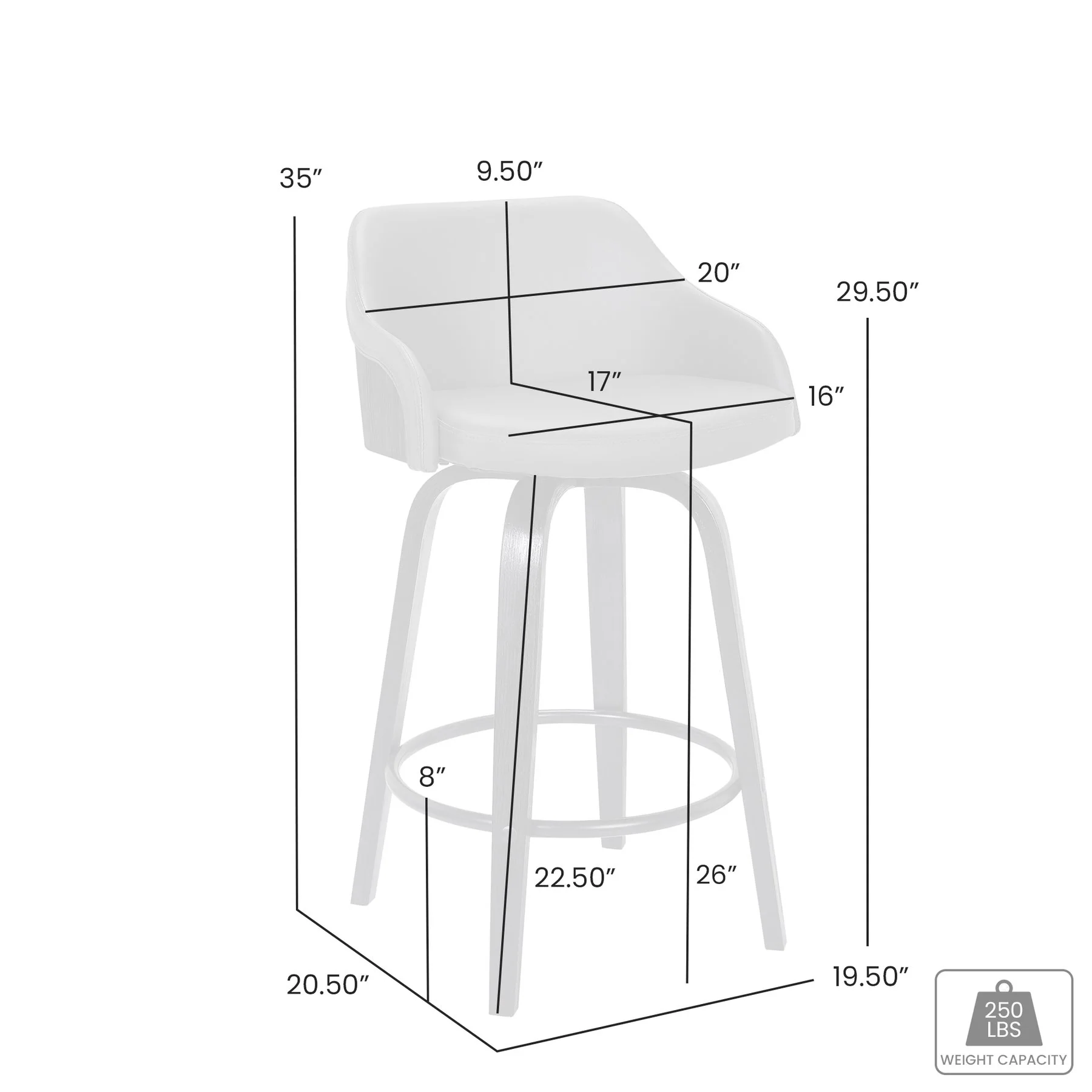 Alec 26" Counter Height Swivel Gray Faux Leather and Black Wood Bar Stool - Image 6