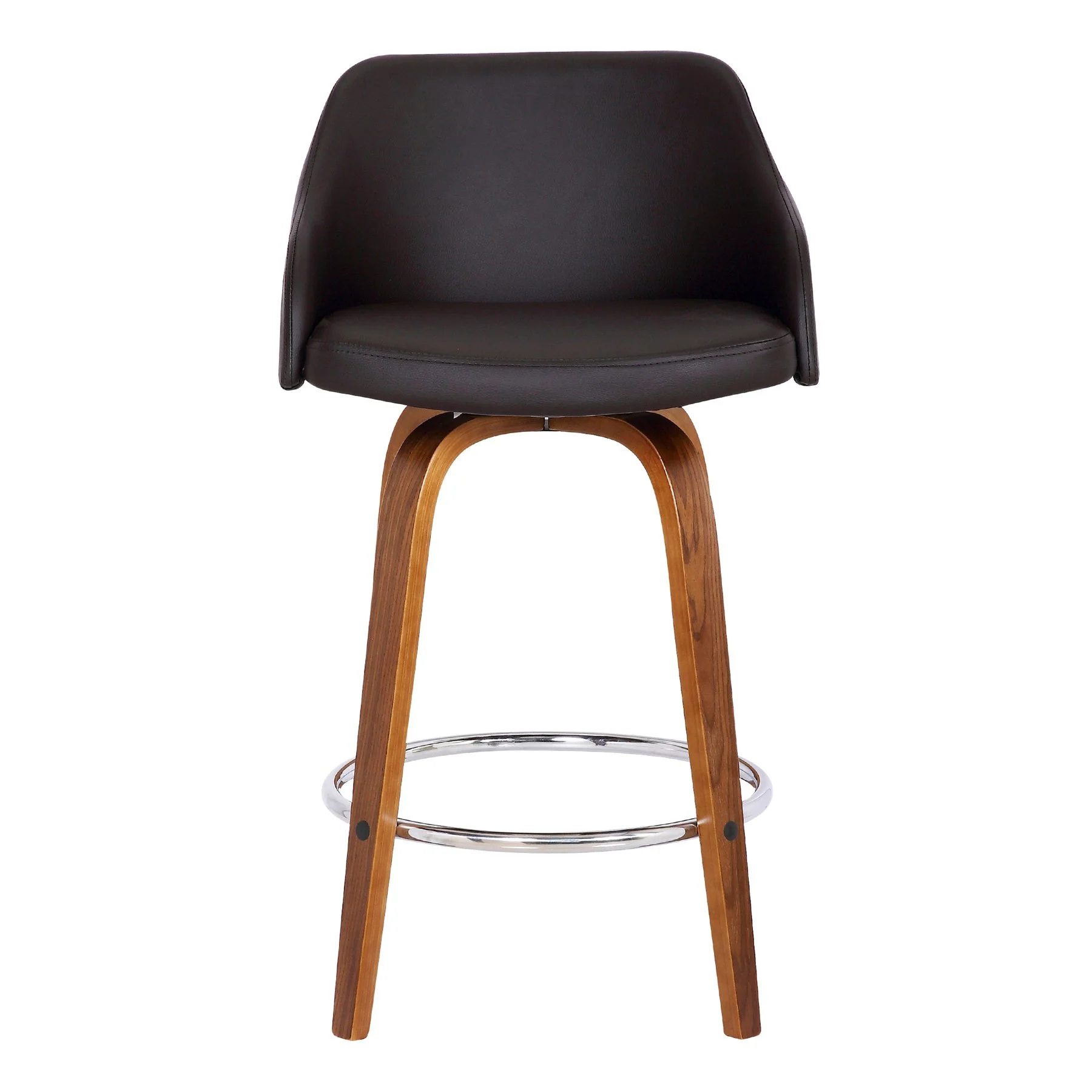 Alec 30" Bar Height Swivel Brown Faux Leather and Walnut Wood Bar Stool - Image 2