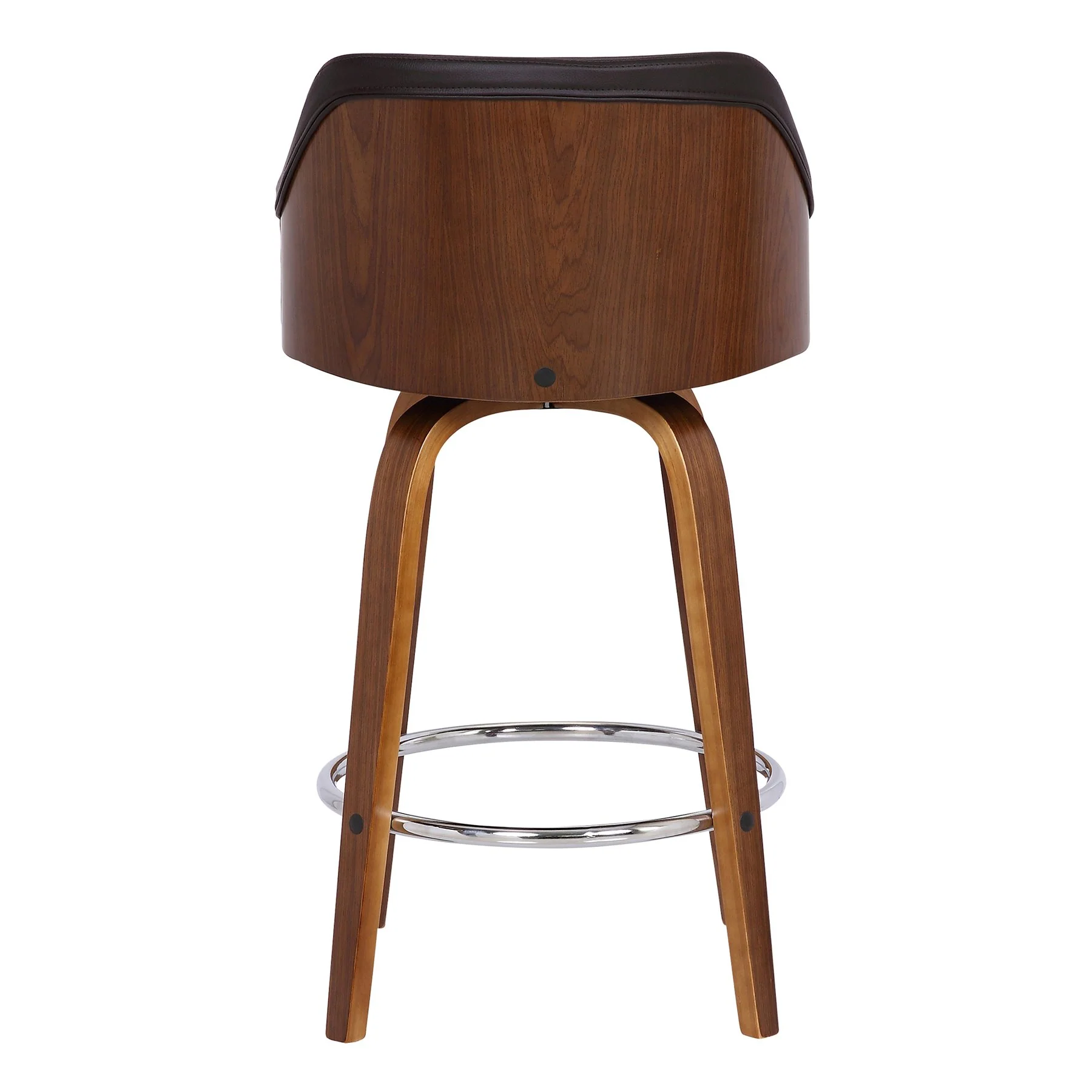 Alec 30" Bar Height Swivel Brown Faux Leather and Walnut Wood Bar Stool - Image 5