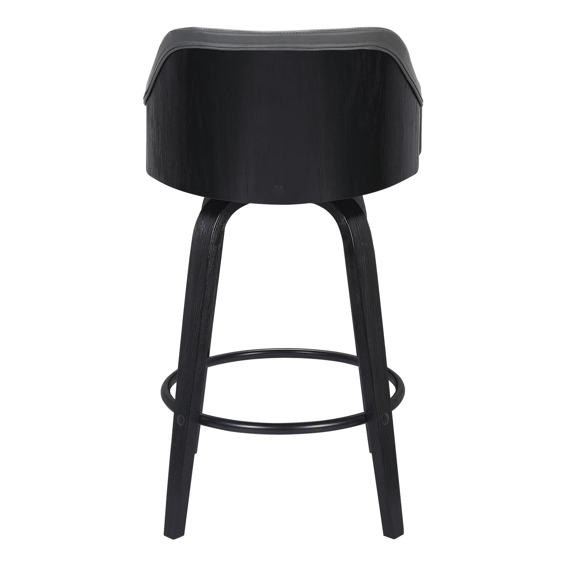Alec 30" Bar Height Swivel Gray Faux Leather and Black Wood Bar Stool - Image 4
