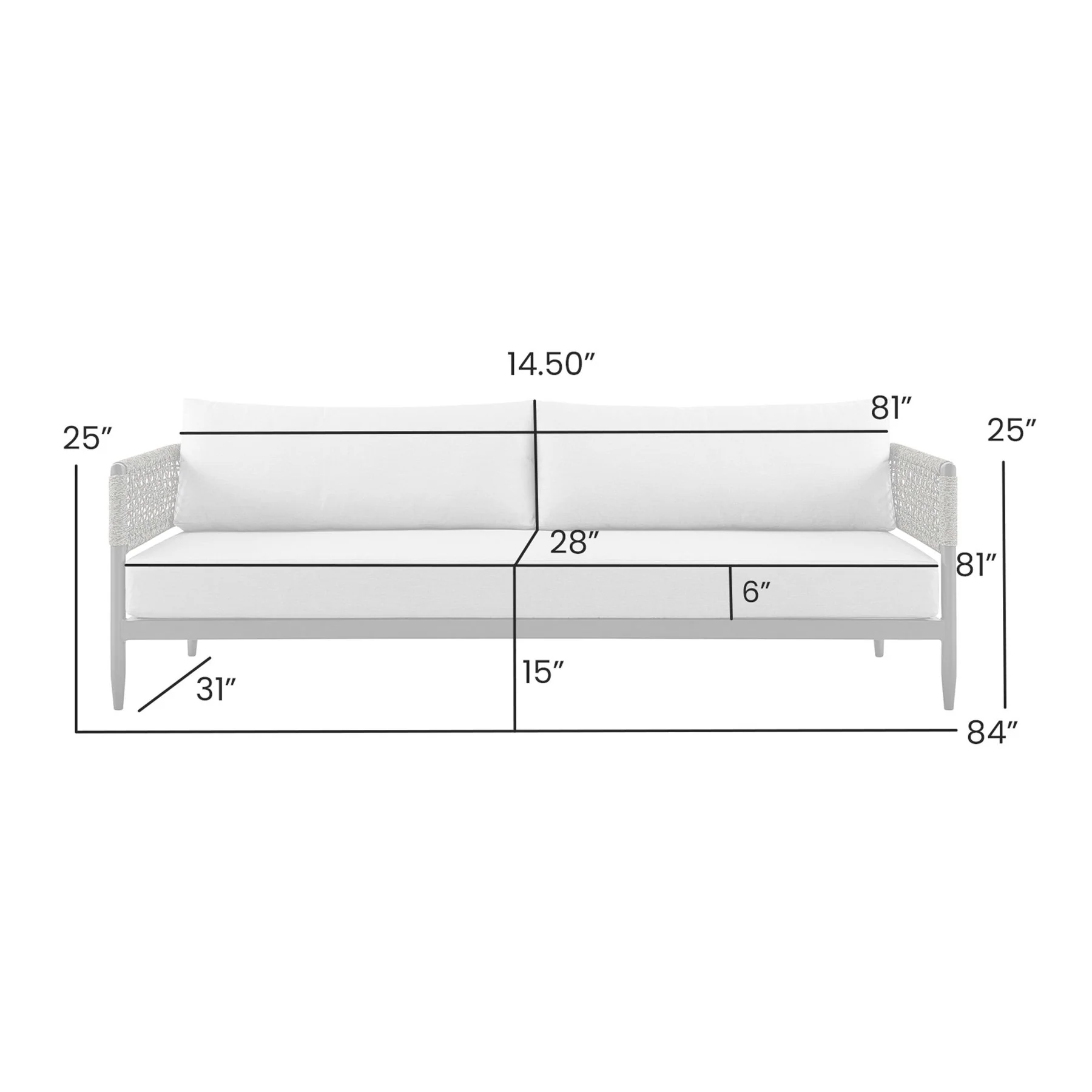 Alegria Aluminum and Rope Outdoor Sofa in Black and Gray - Image 4