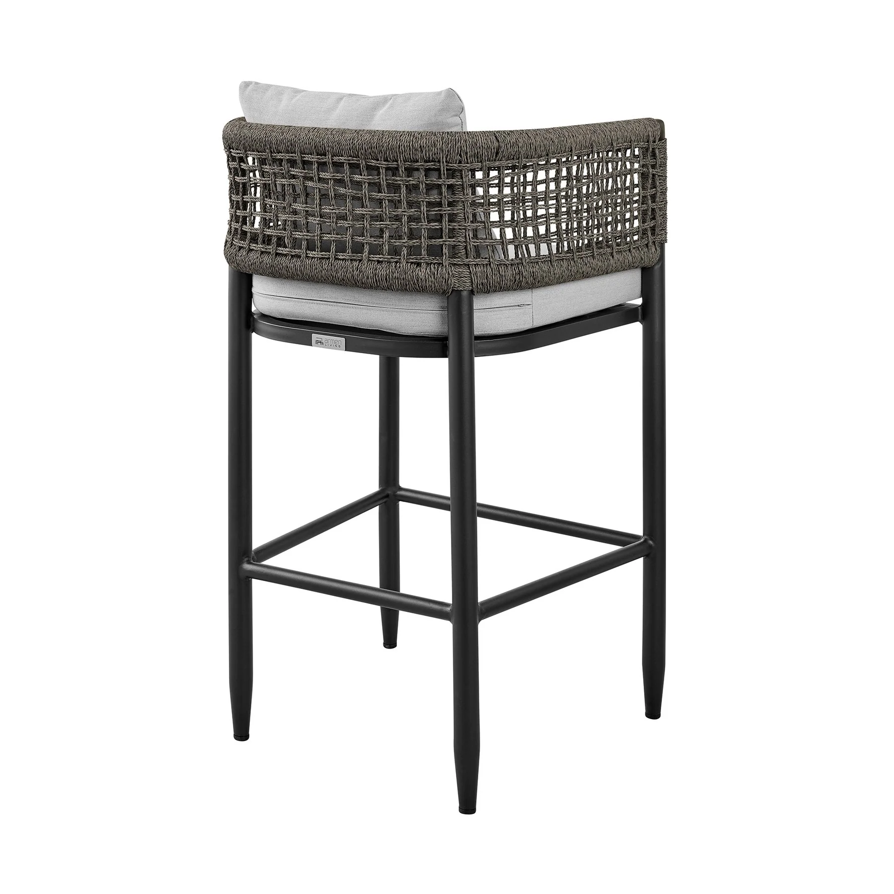 Alegria Outdoor Patio 5-Piece Bar Table Set in Aluminum with Gray Rope and Cushions - Image 3
