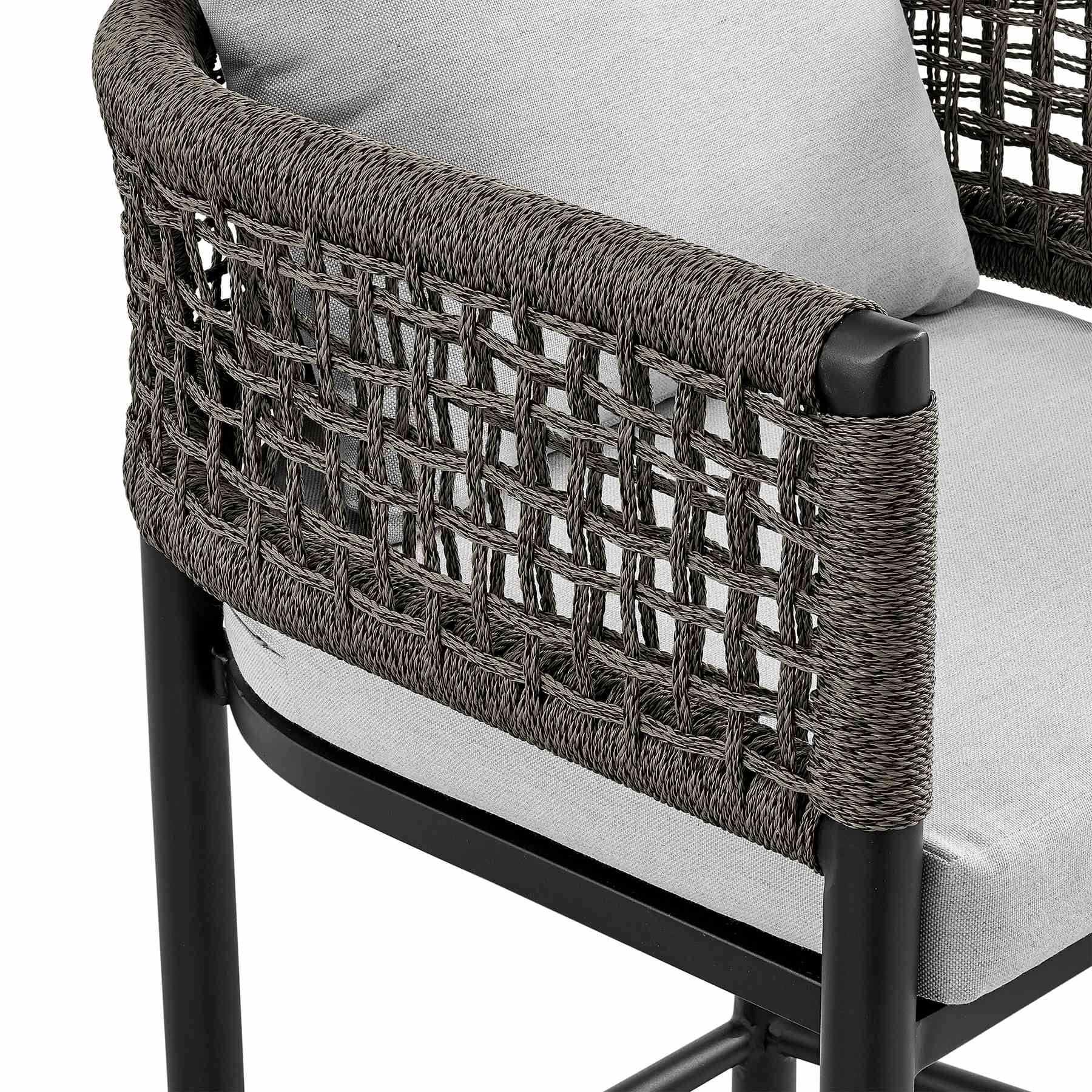 Alegria Outdoor Patio 5-Piece Bar Table Set in Aluminum with Gray Rope and Cushions - Image 6