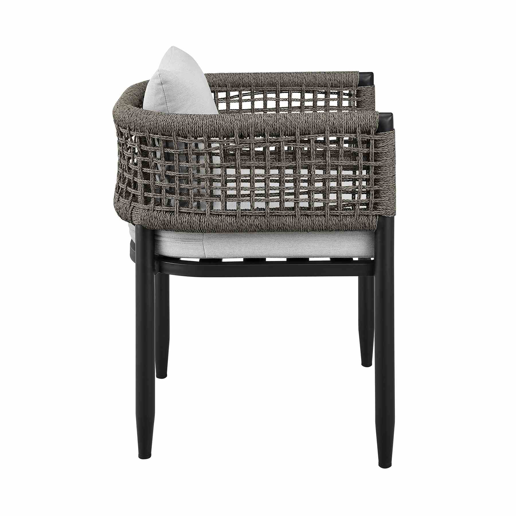 Alegria Outdoor Patio 5-Piece Dining Table Set in Aluminum with Gray Rope and Cushions - Image 3