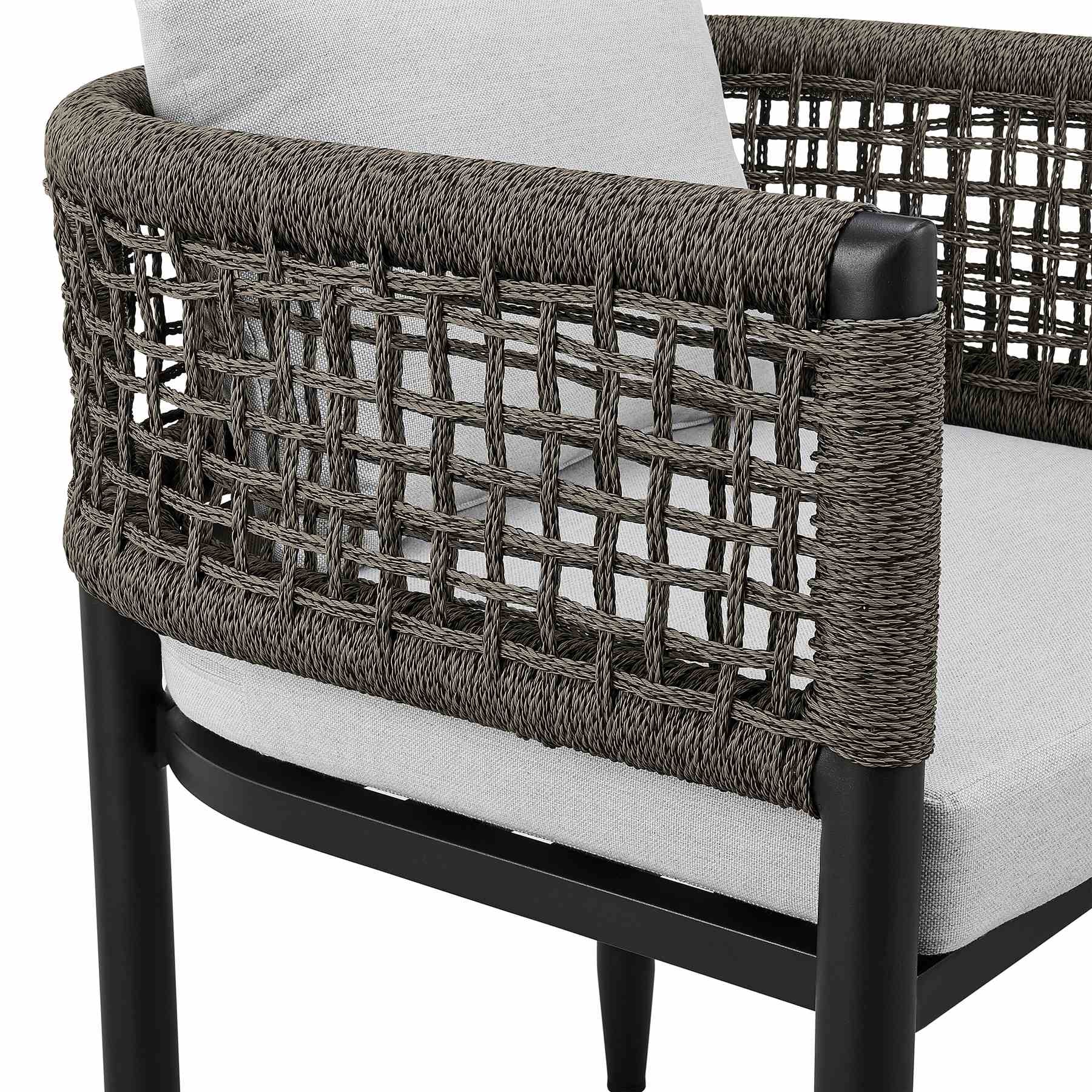 Alegria Outdoor Patio 5-Piece Dining Table Set in Aluminum with Gray Rope and Cushions - Image 6
