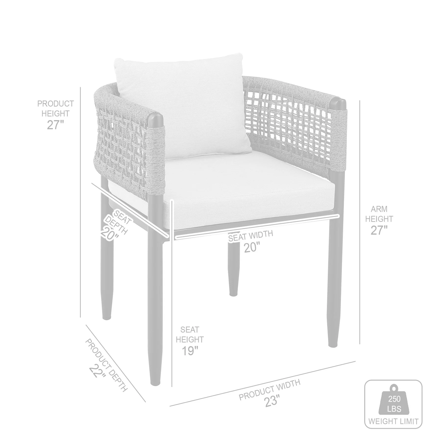Alegria Outdoor Patio 7-Piece Dining Table Set in Aluminum with Gray Rope and Cushions - Image 10