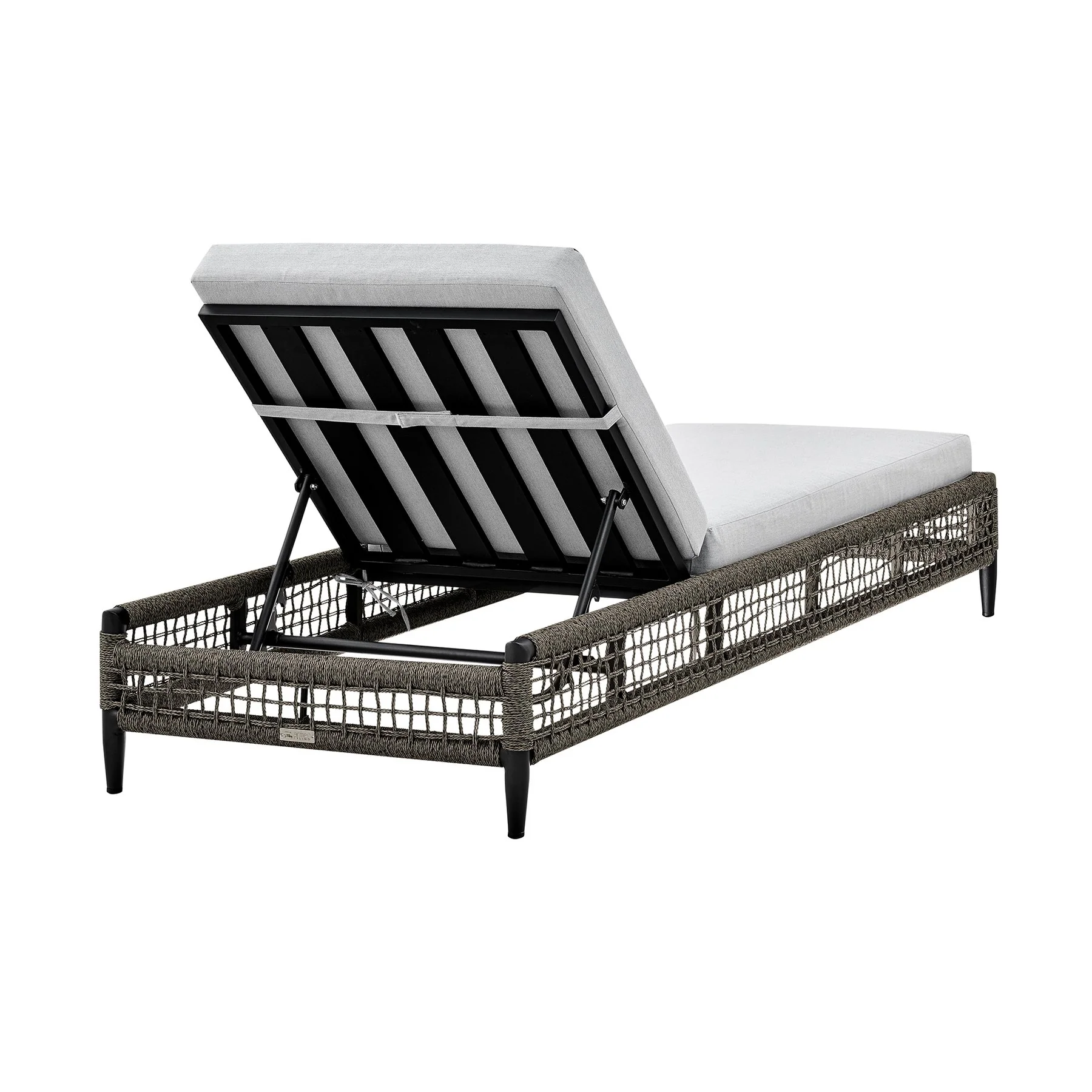 Alegria Outdoor Patio Adjustable Chaise Lounge Chair in Aluminum with Gray Rope and Cushions - Image 4