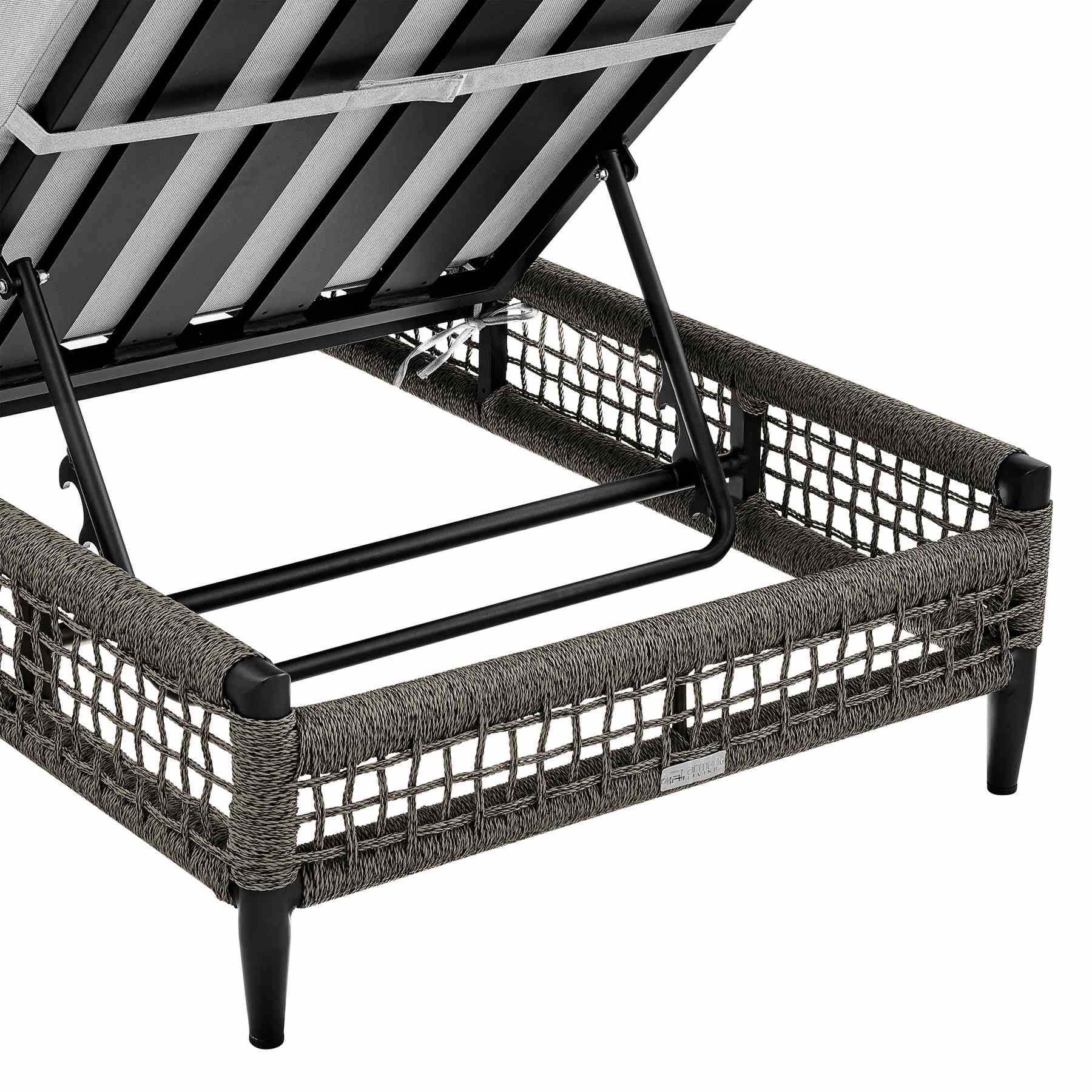 Alegria Outdoor Patio Adjustable Chaise Lounge Chair in Aluminum with Gray Rope and Cushions - Image 7