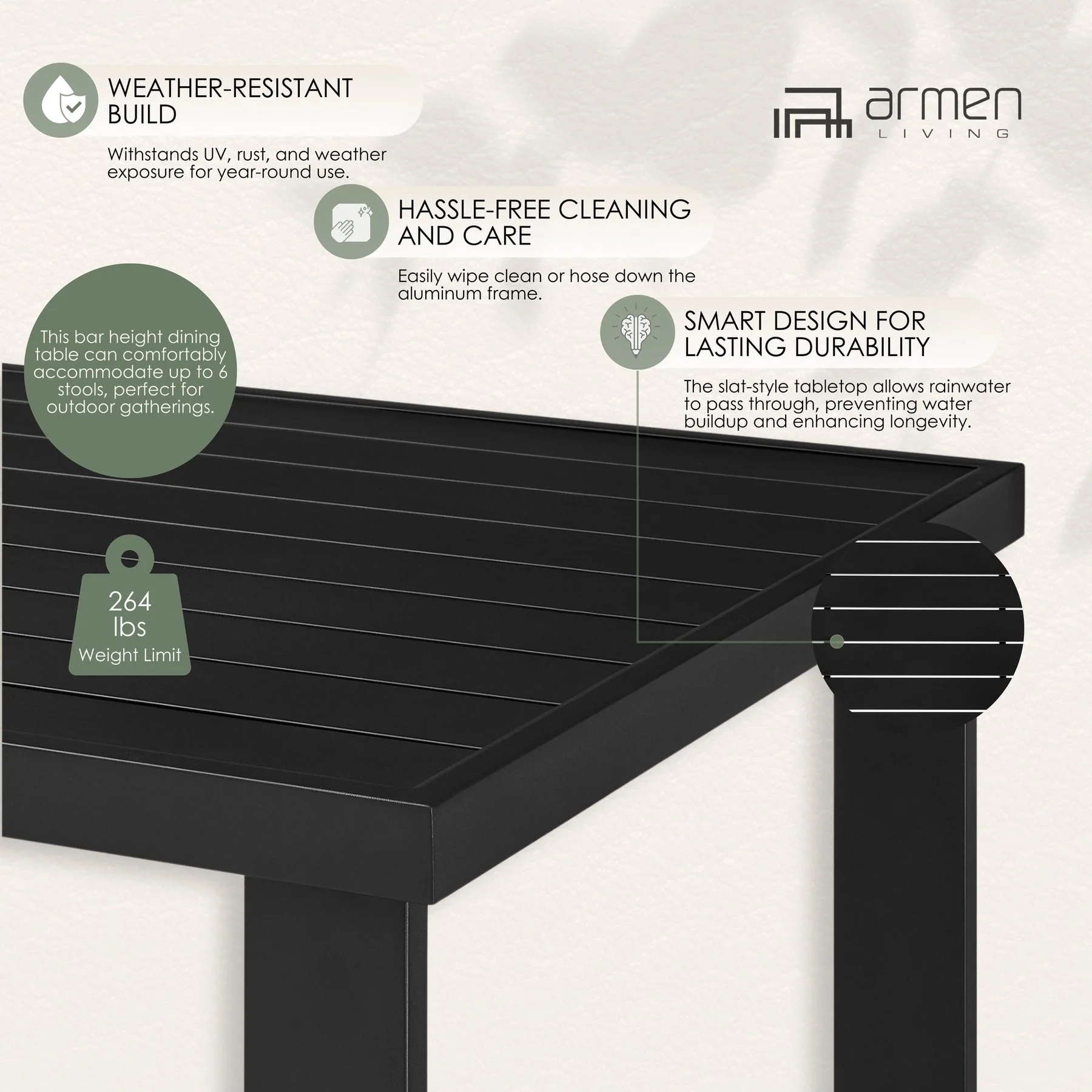 Alegria Outdoor Patio Bar Height Dining Table in Aluminum - Image 10