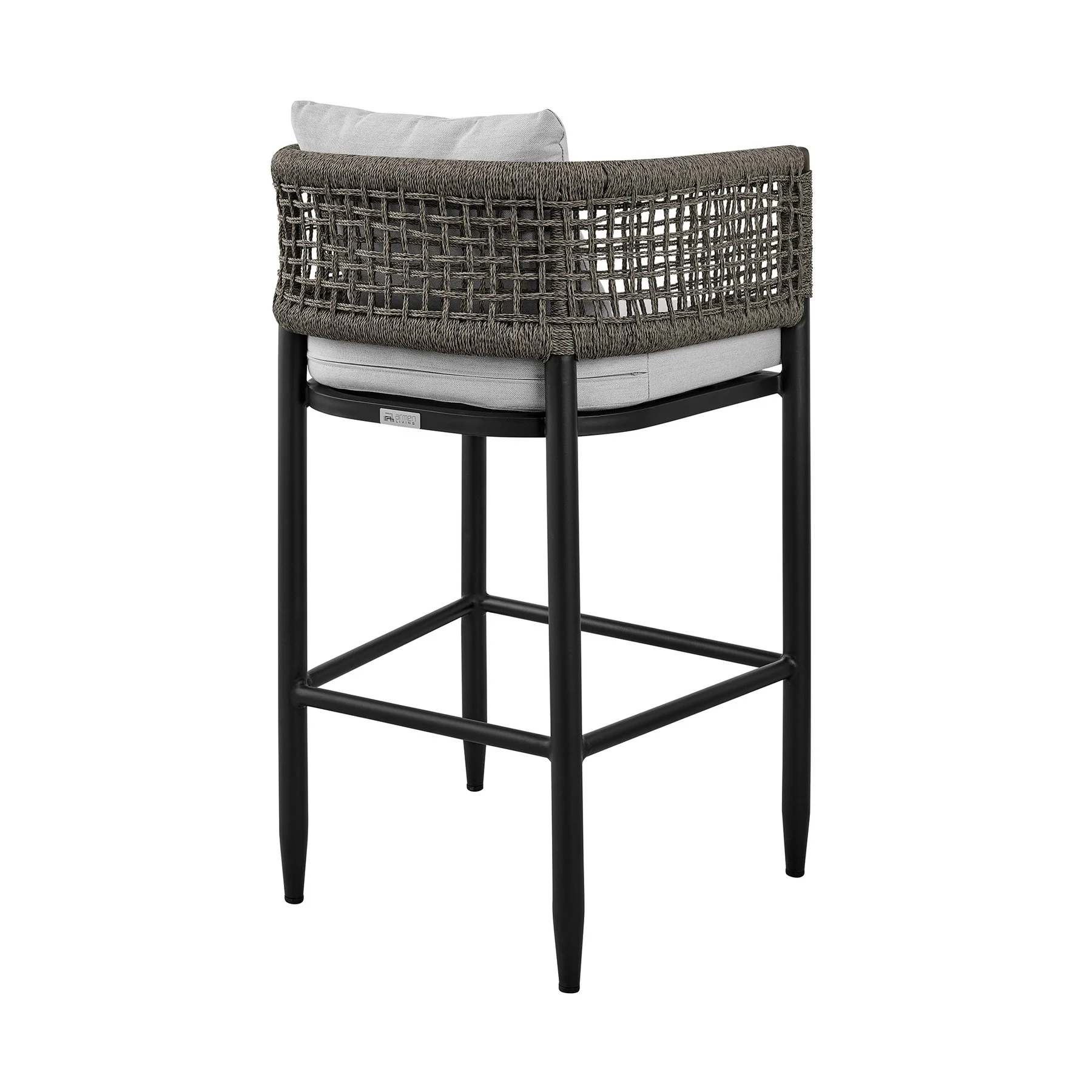 Alegria Outdoor Patio Bar Stool in Aluminum with Gray Rope and Cushions - Image 4