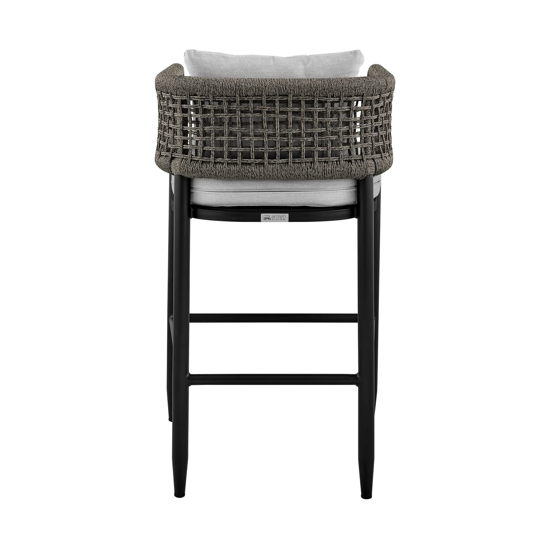 Alegria Outdoor Patio Bar Stool in Aluminum with Gray Rope and Cushions - Image 5