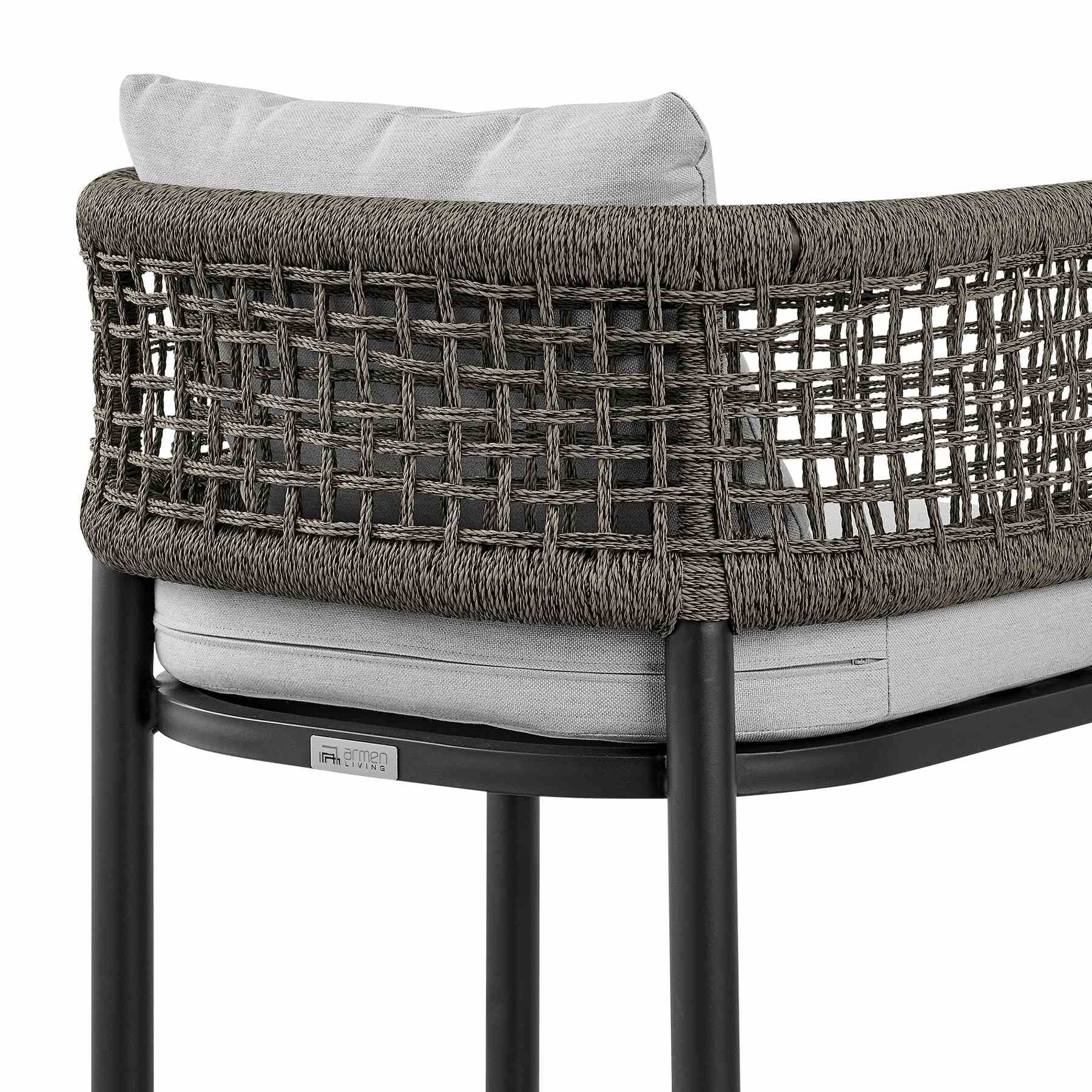Alegria Outdoor Patio Bar Stool in Aluminum with Gray Rope and Cushions - Image 7