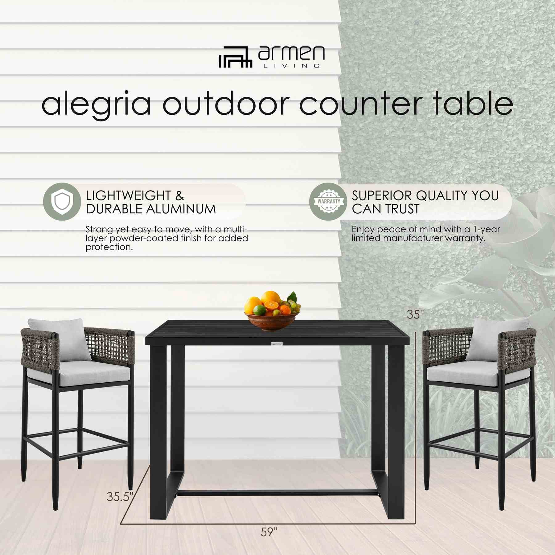 Alegria Outdoor Patio Counter Height Dining Table in Black Aluminum - Image 8