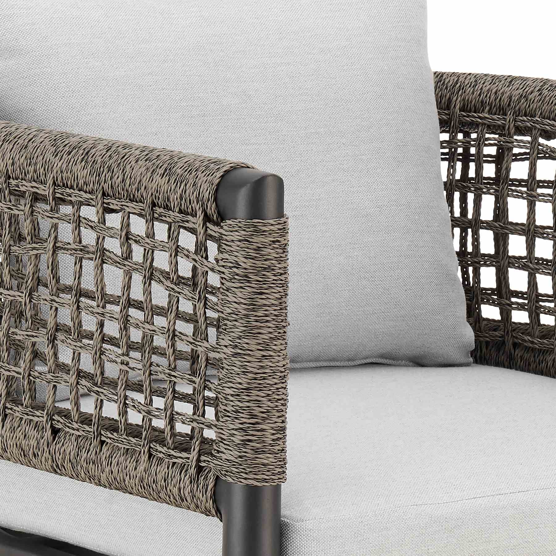 Alegria Outdoor Patio Swivel Bar Stool in Aluminum with Gray Rope and Light Gray Cushions - Image 6