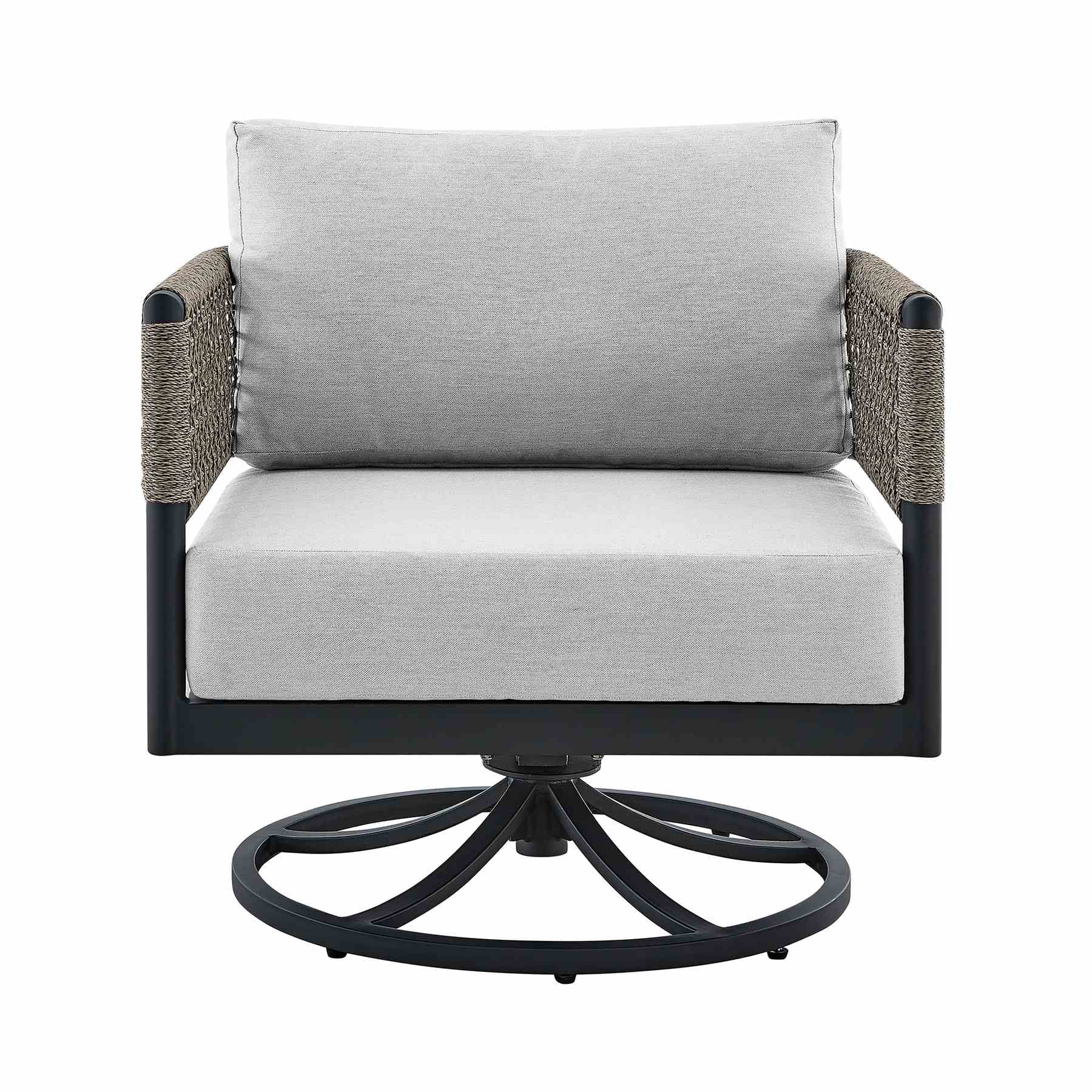 Alegria Outdoor Patio Swivel Rocking Chair in Black Aluminum and Gray Rope with Cushions - Image 2