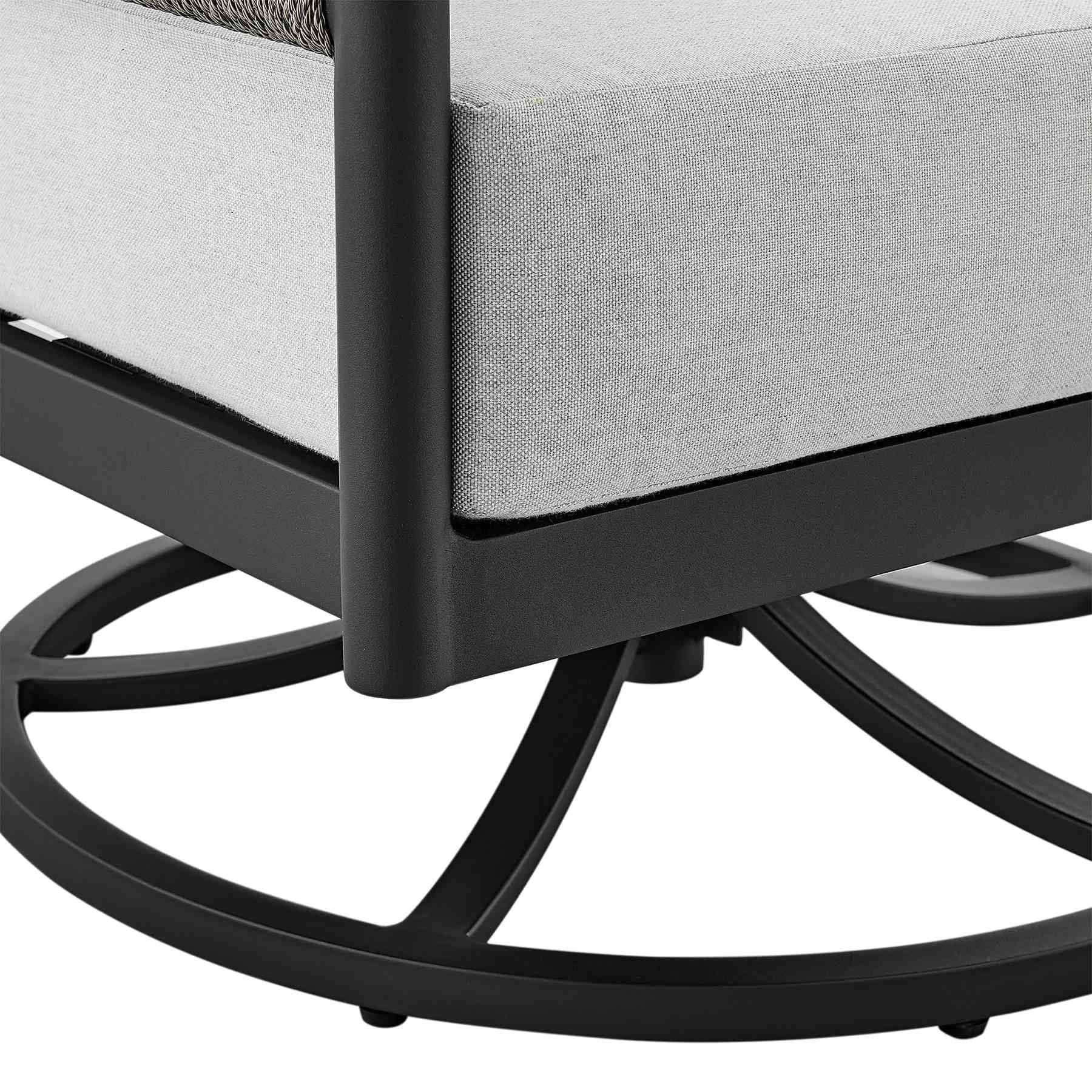 Alegria Outdoor Patio Swivel Rocking Chair in Black Aluminum and Gray Rope with Cushions - Image 7