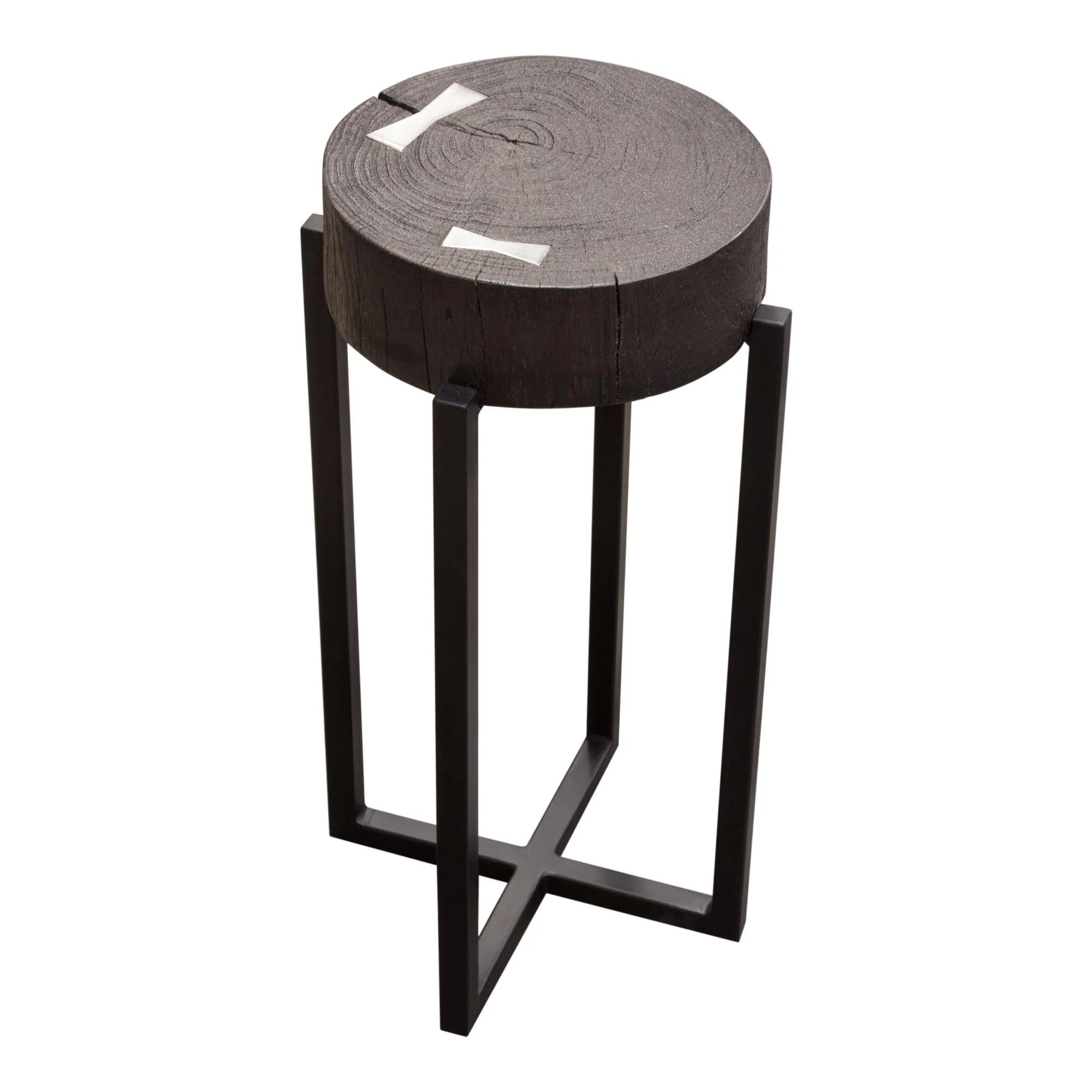 Alex Small 22" Accent Table with Solid Mango Wood Top in Espresso Finish w/ Silver Metal Inlay by Diamond Sofa - Image 4
