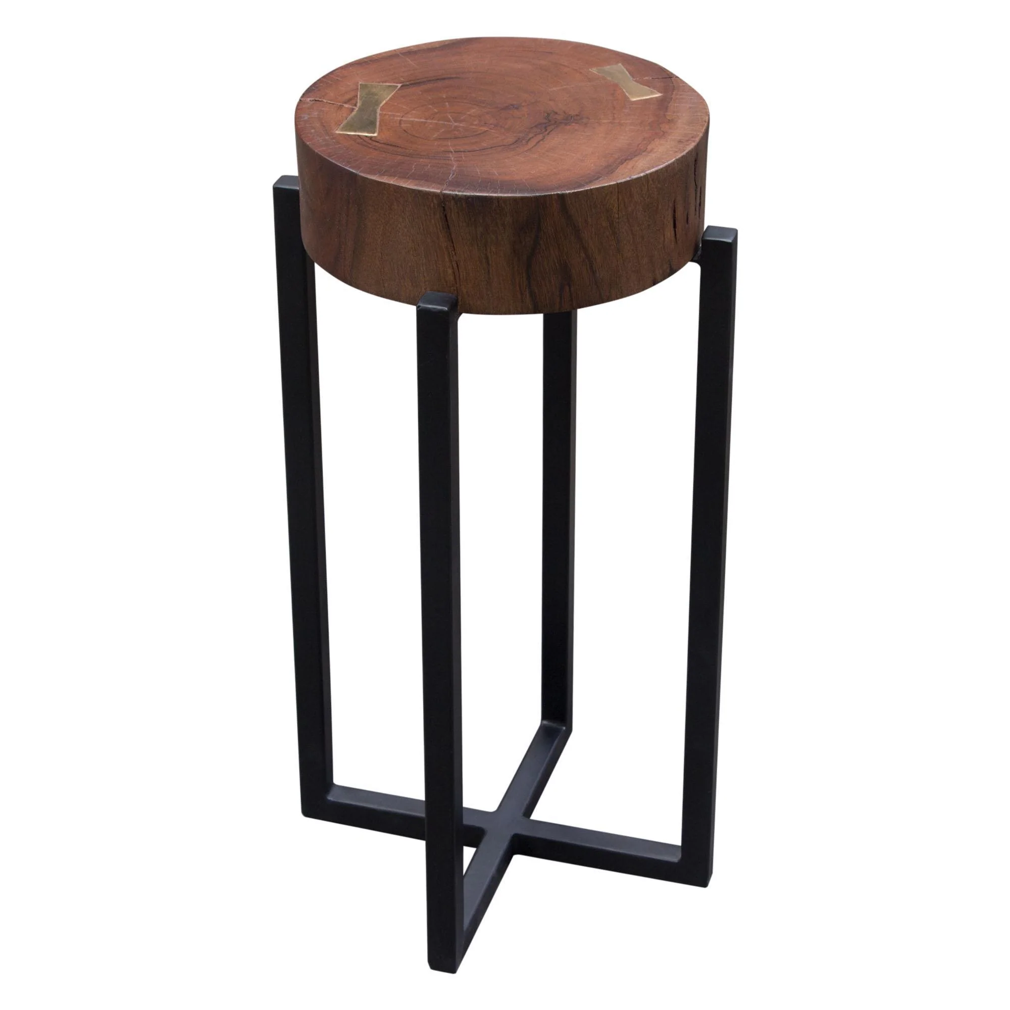 Alex Small 22" Accent Table with Solid Mango Wood Top in Walnut Finish w/ Gold Metal Inlay by Diamond Sofa - Image 4
