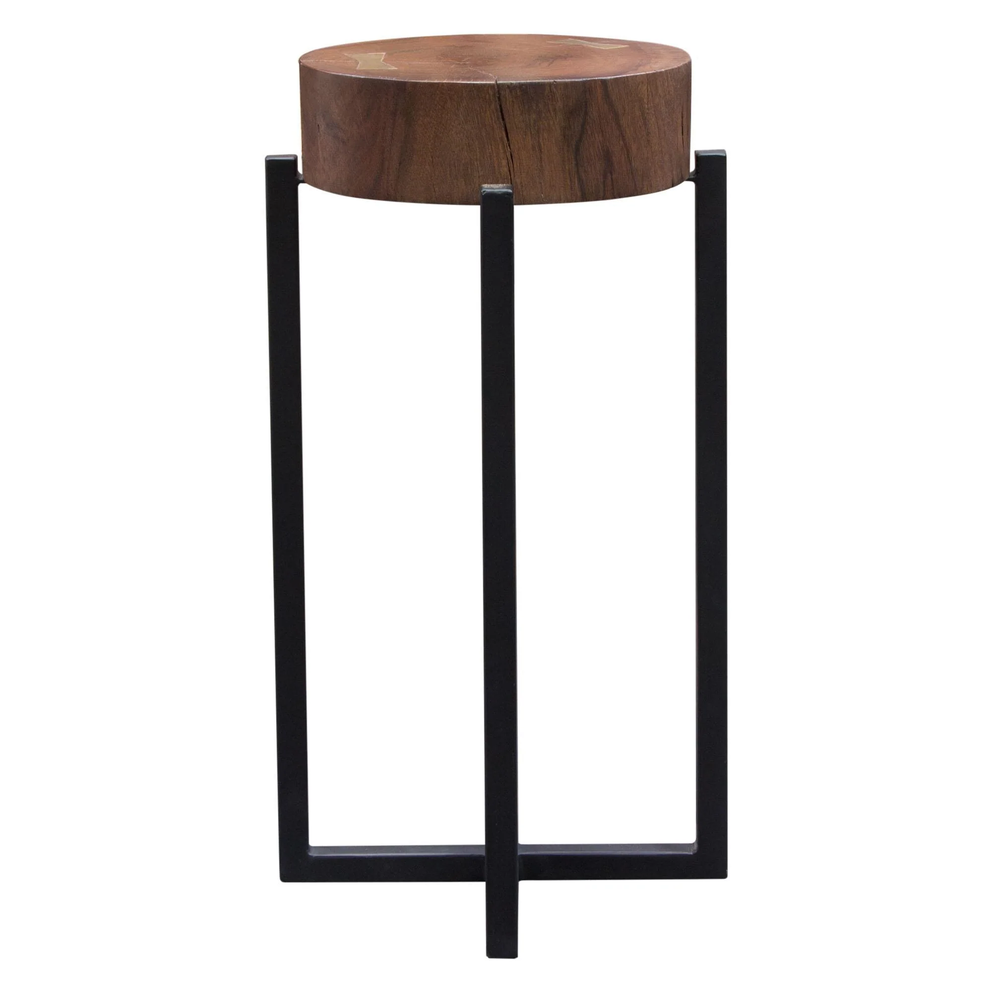 Alex Small 22" Accent Table with Solid Mango Wood Top in Walnut Finish w/ Gold Metal Inlay by Diamond Sofa - Image 5