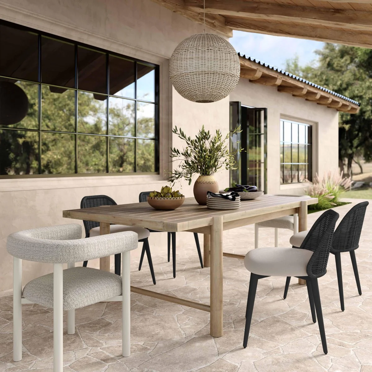 Alexa Black Rattan Performance Fabric Dining Chair - Image 2