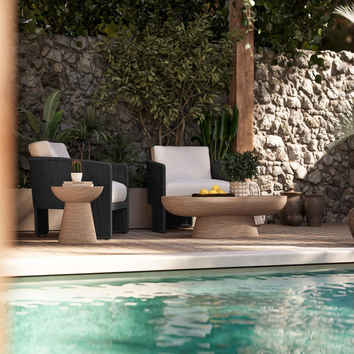 Alexa Black Rattan Performance Fabric Outdoor Armchair - Image 2