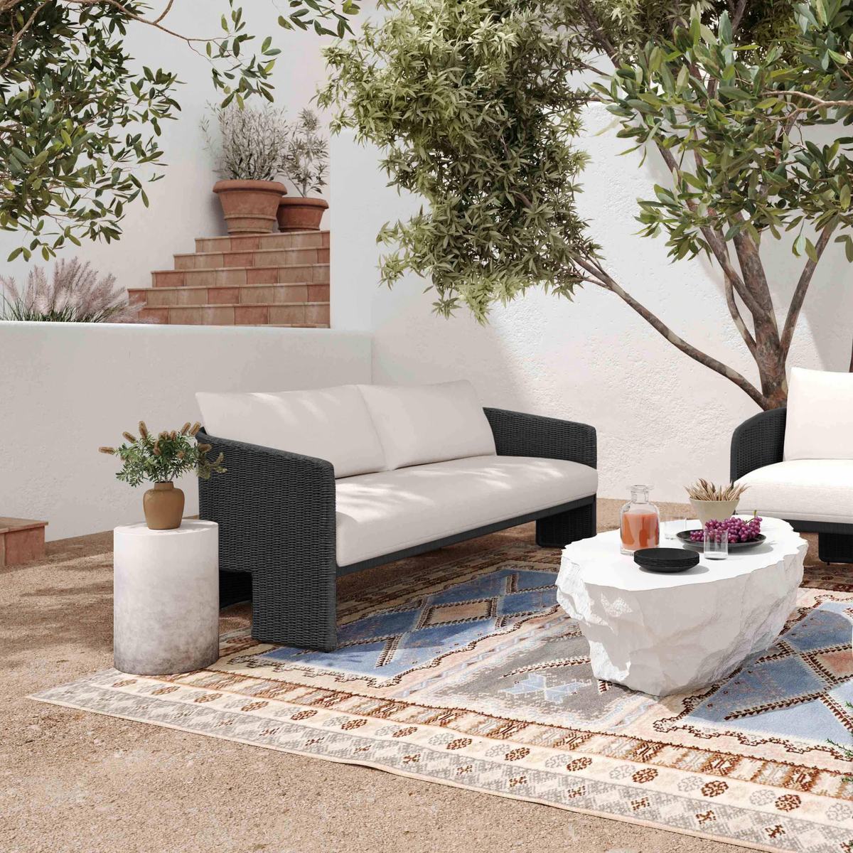 Alexa Black Rattan Performance Fabric Outdoor Sofa - Image 2