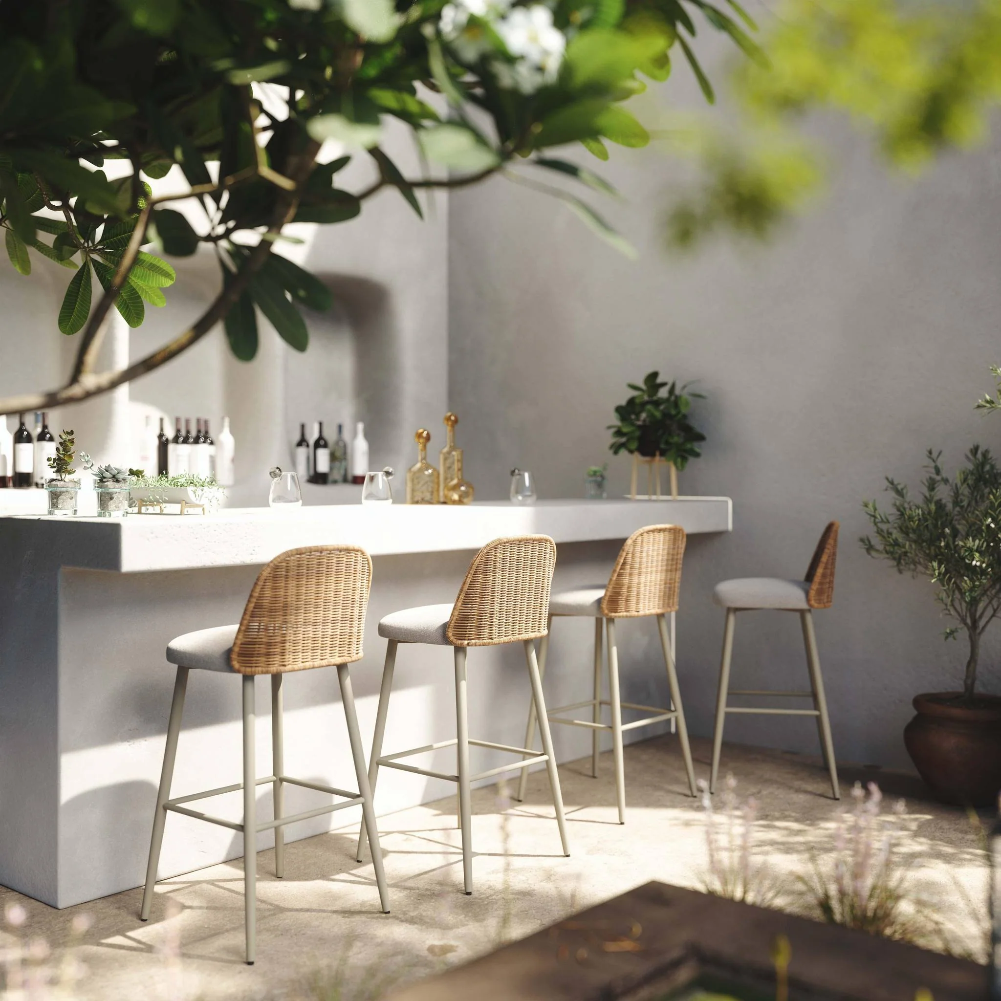 Alexa Cream Performance Fabric Outdoor Barstool - Image 2