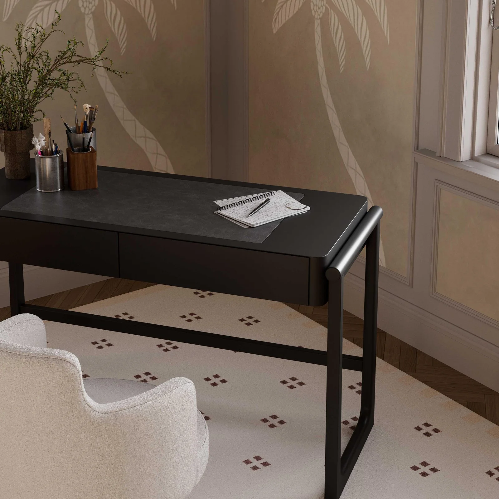 Alfalfa Black 2 Drawer Desk - Image 2